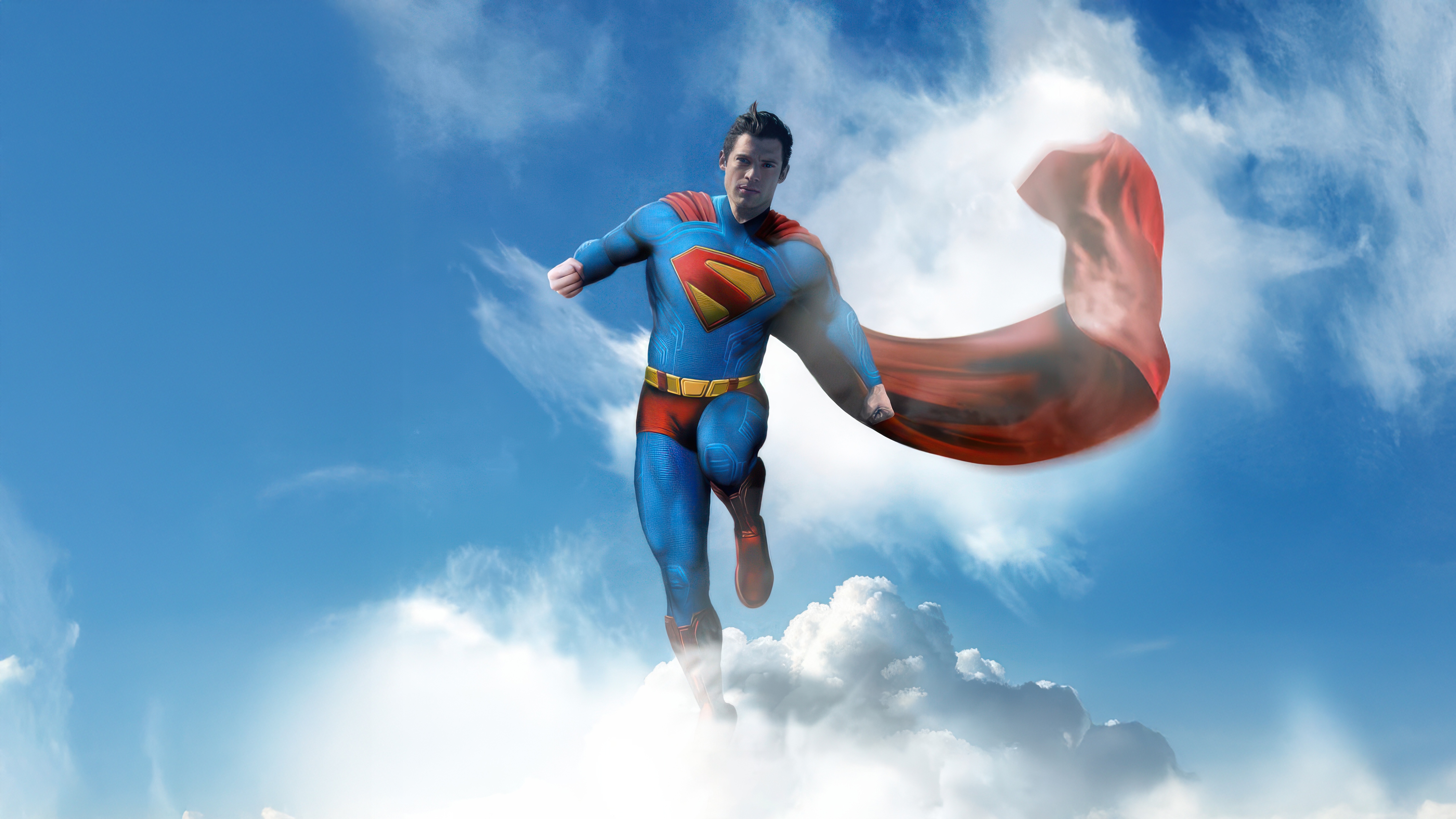 Superman flying through the sky with his cape HD Wallpaper