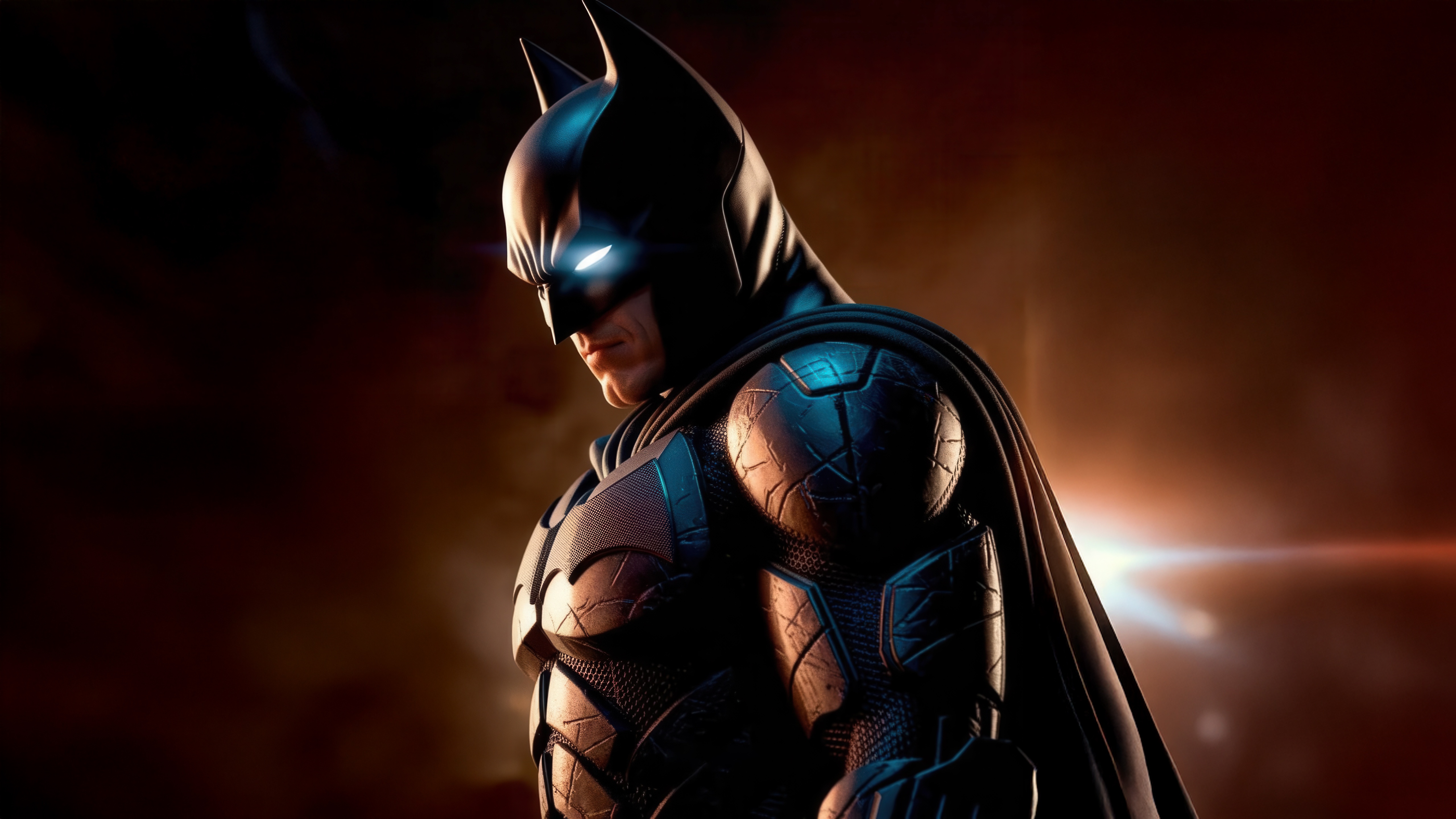 Batman in armored suit with glowing eyes HD Wallpaper