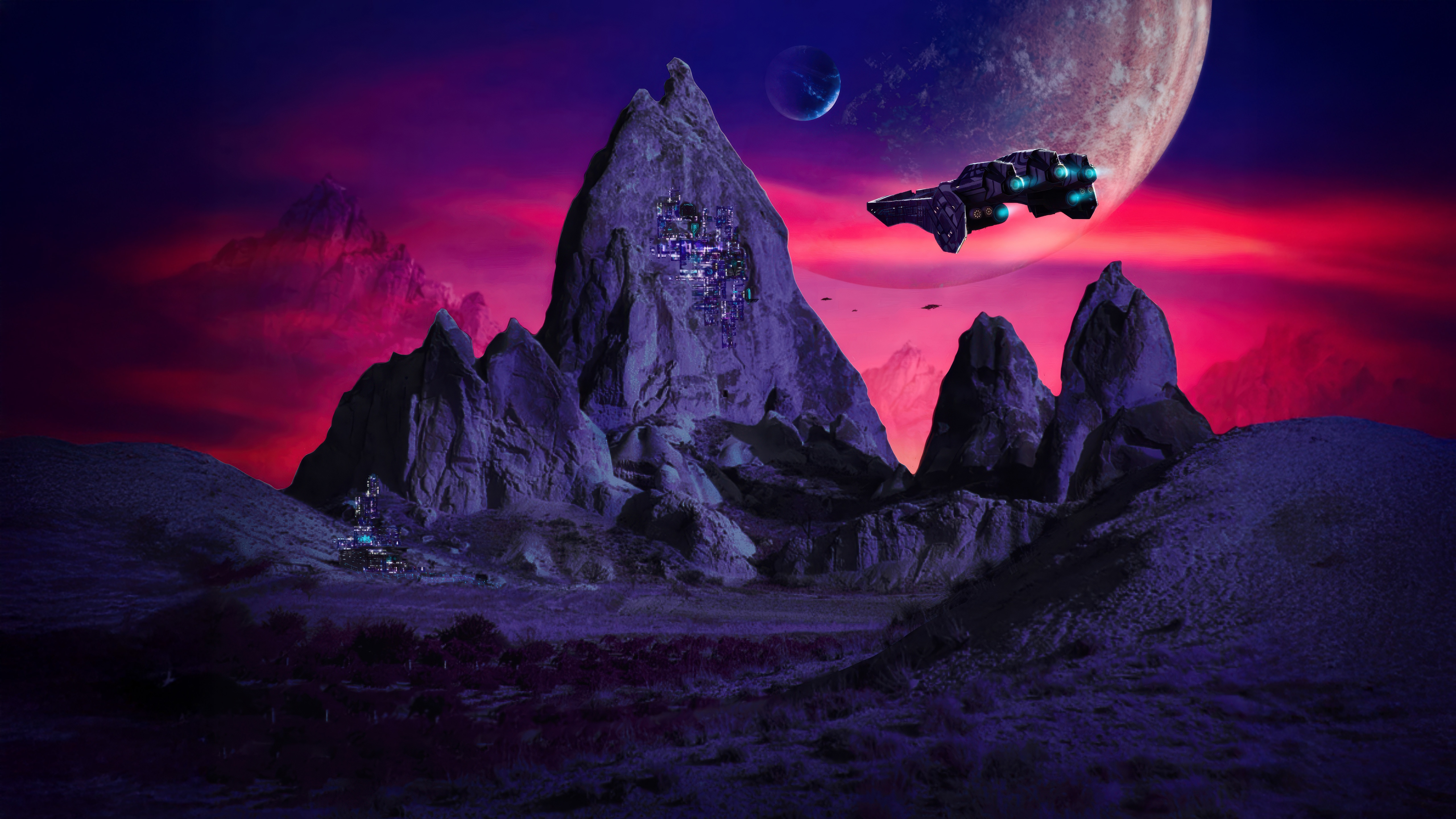 Orbit City Shadows on Alien Planet HD Wallpaper