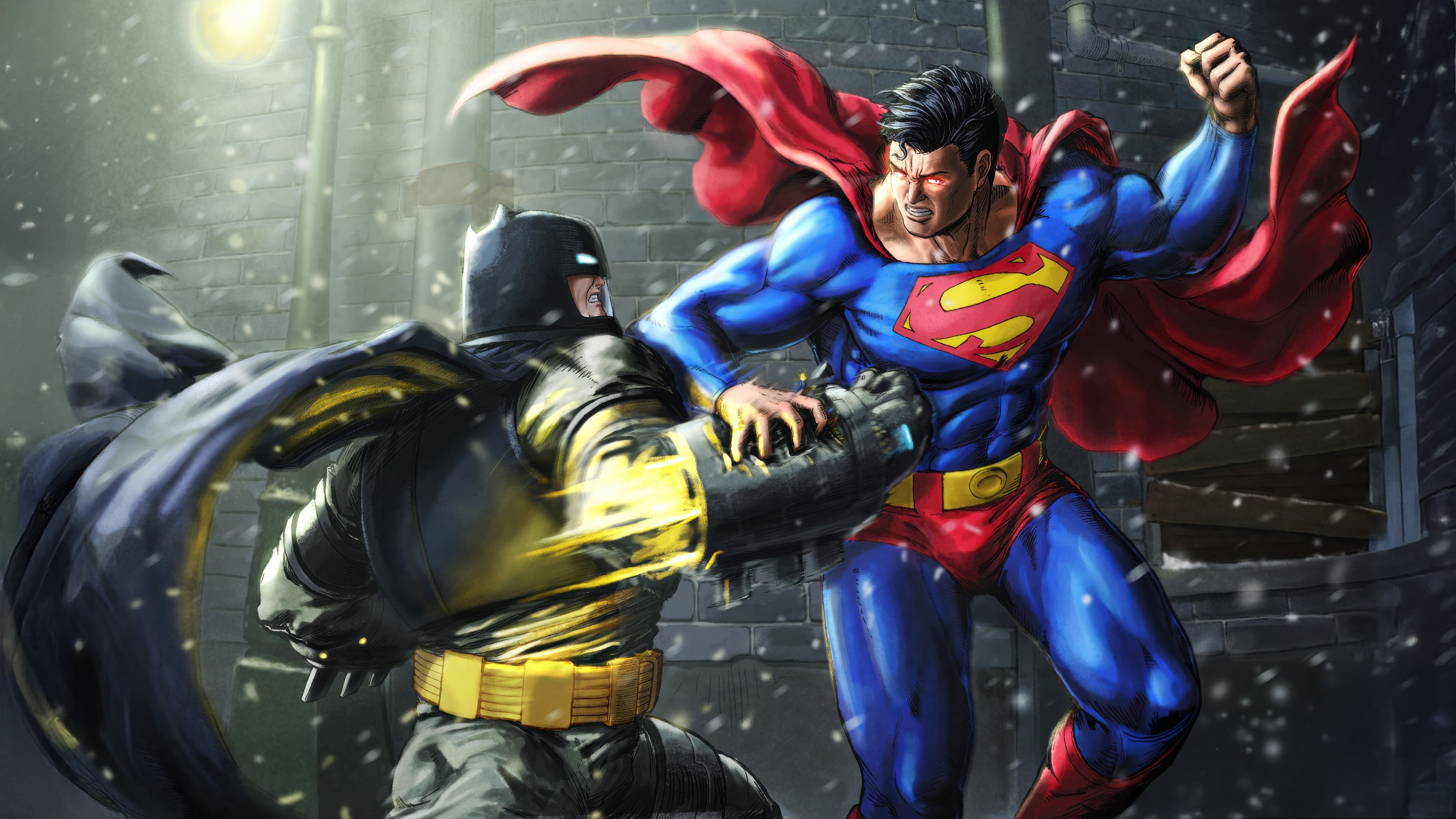Batman fights Superman in the snow HD Wallpaper
