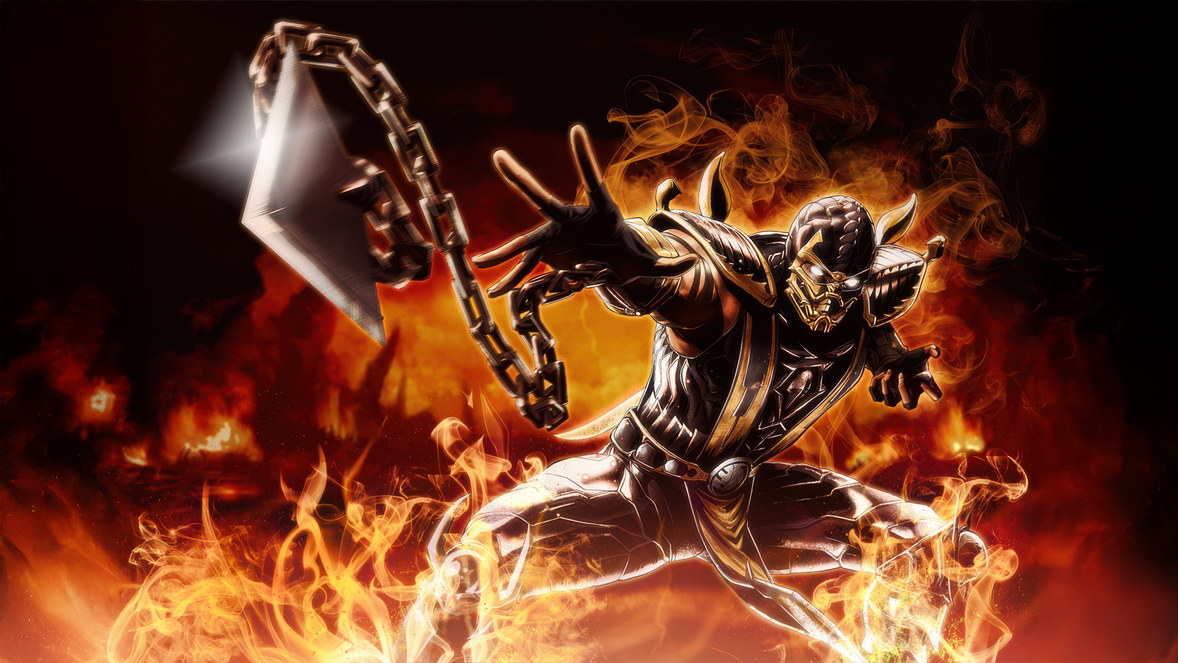Scorpion with a flail in flames HD Wallpaper
