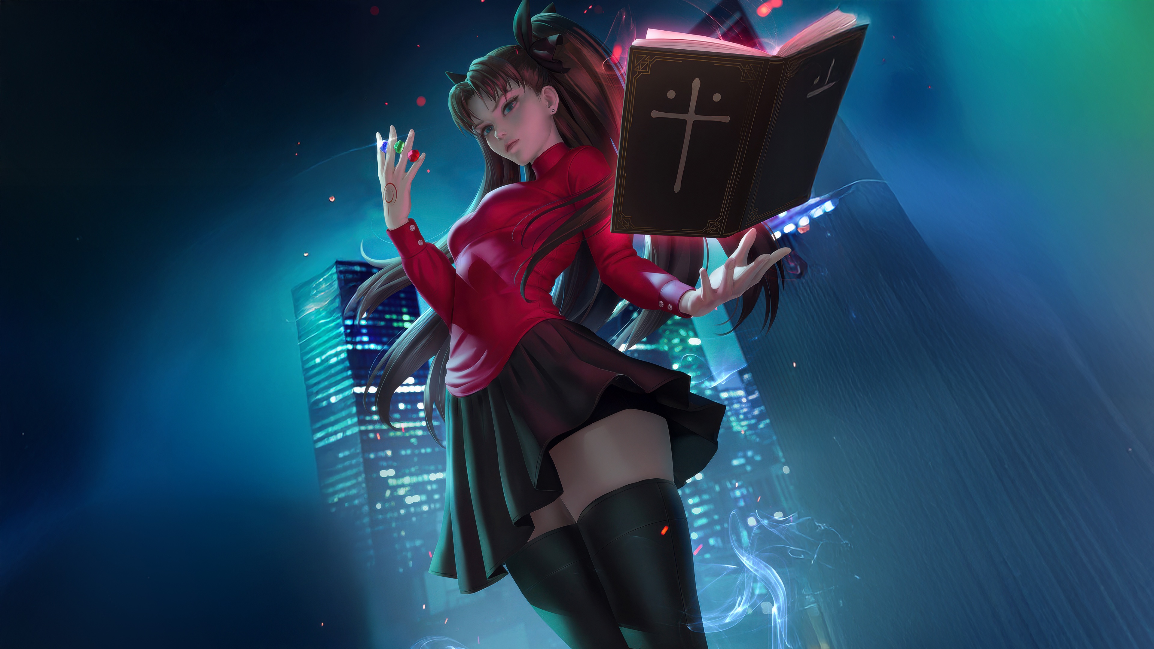 Rin Tohsaka from the Fate Series casting a spell HD Wallpaper