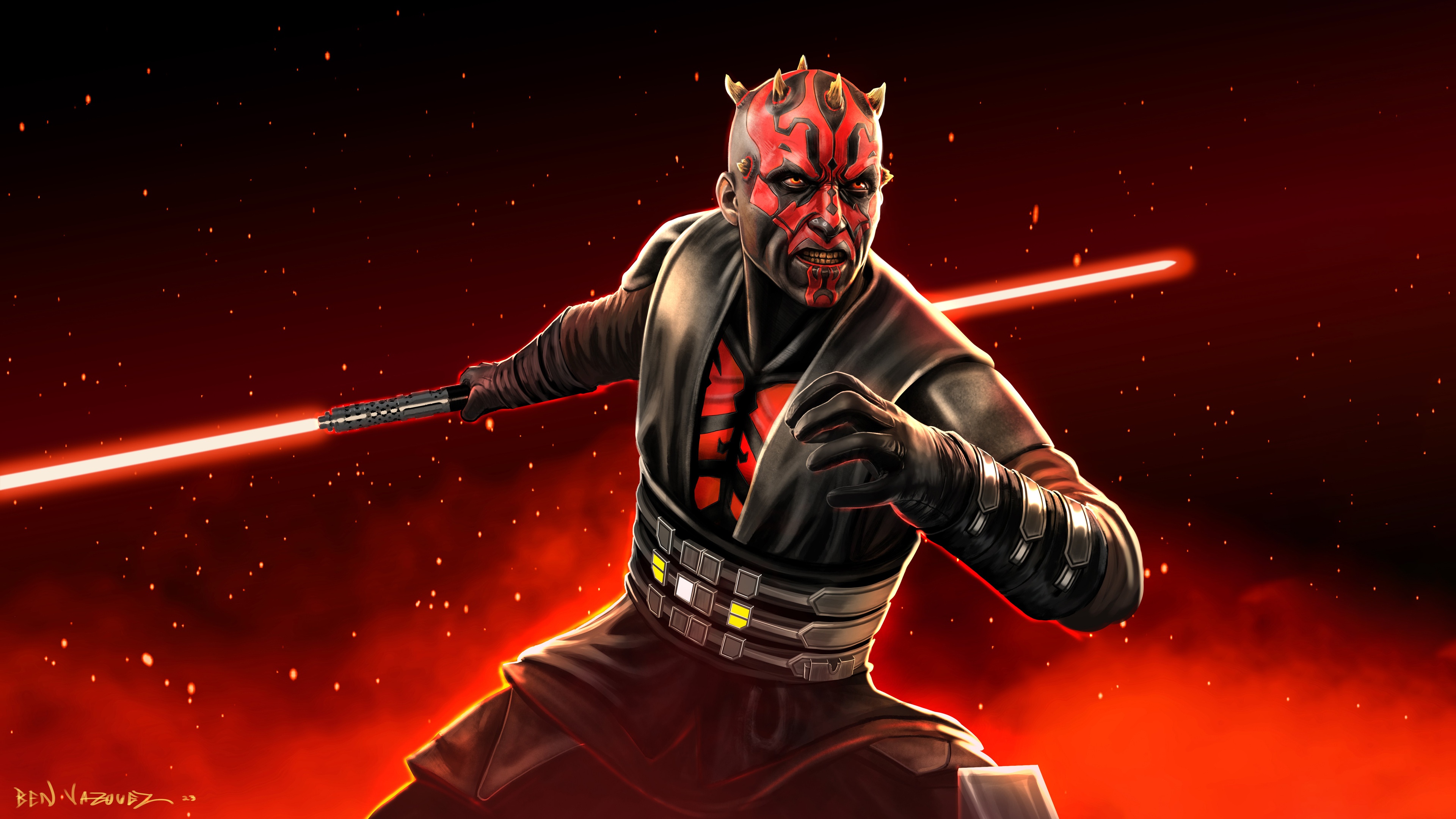 Darth Maul with a red lightsaber HD Wallpaper