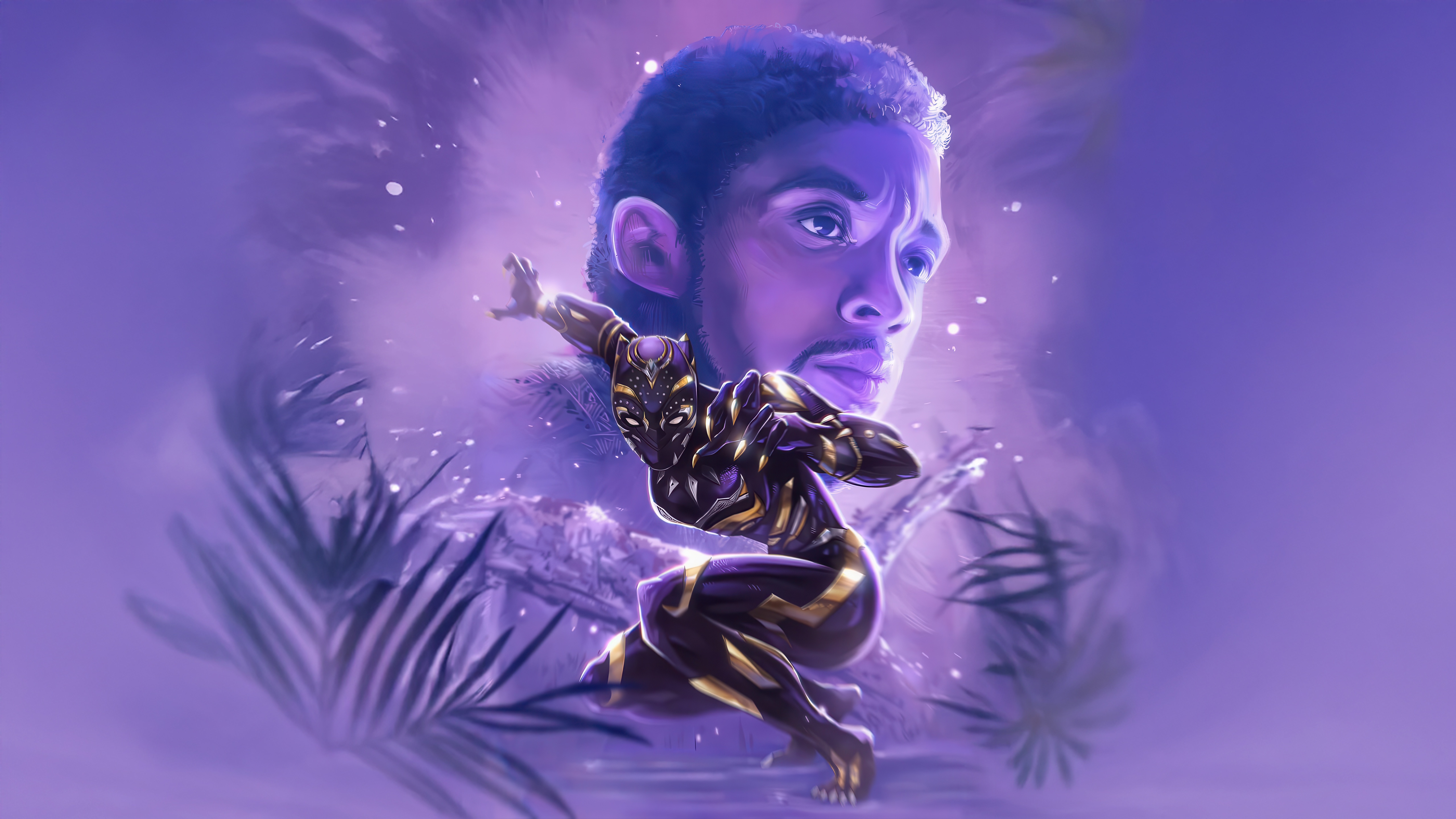 Black Panther Rises with Chadwick Boseman Portrait HD Wallpaper