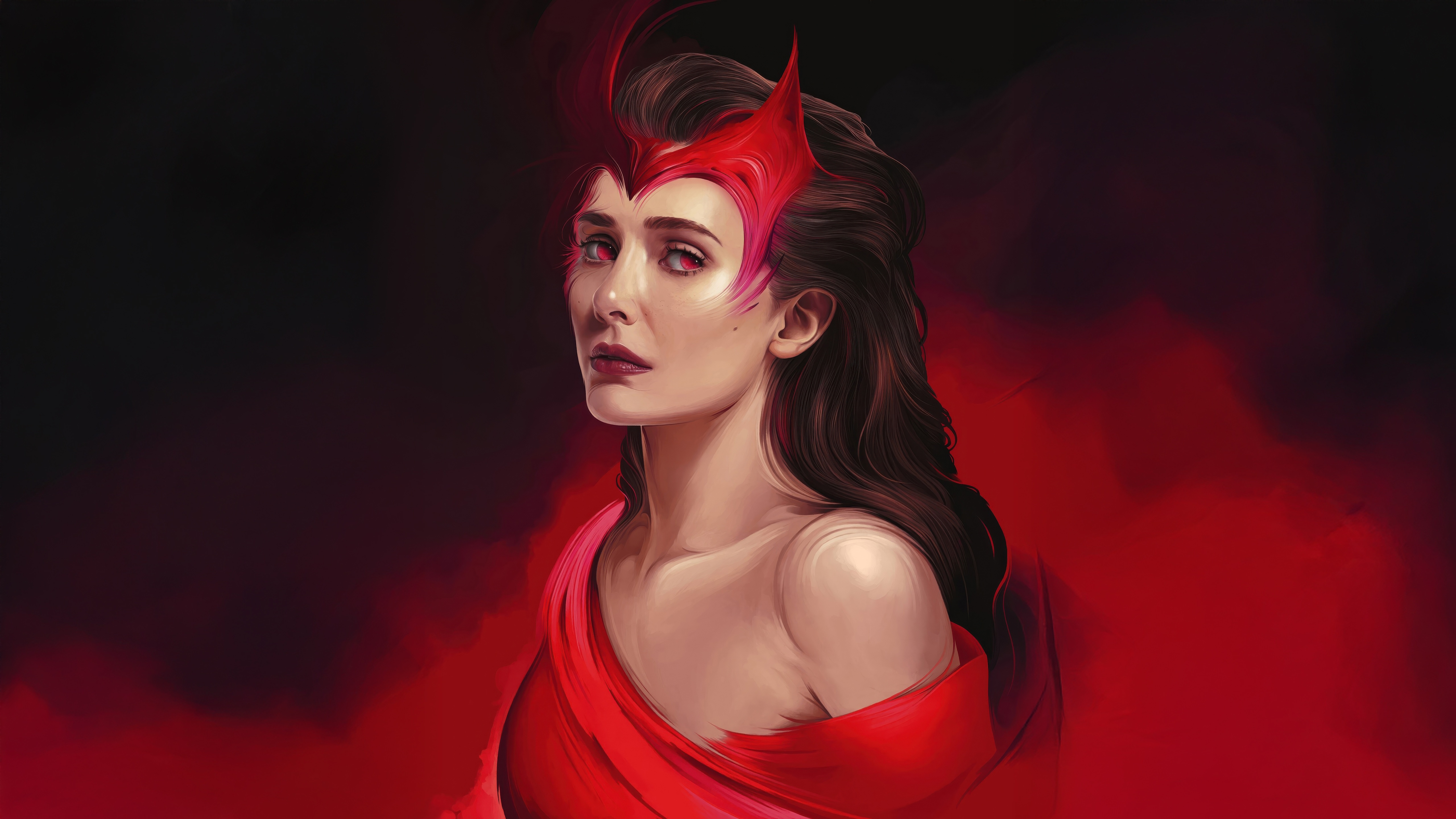 Scarlet Witch with Red Headpiece and Dress HD Wallpaper