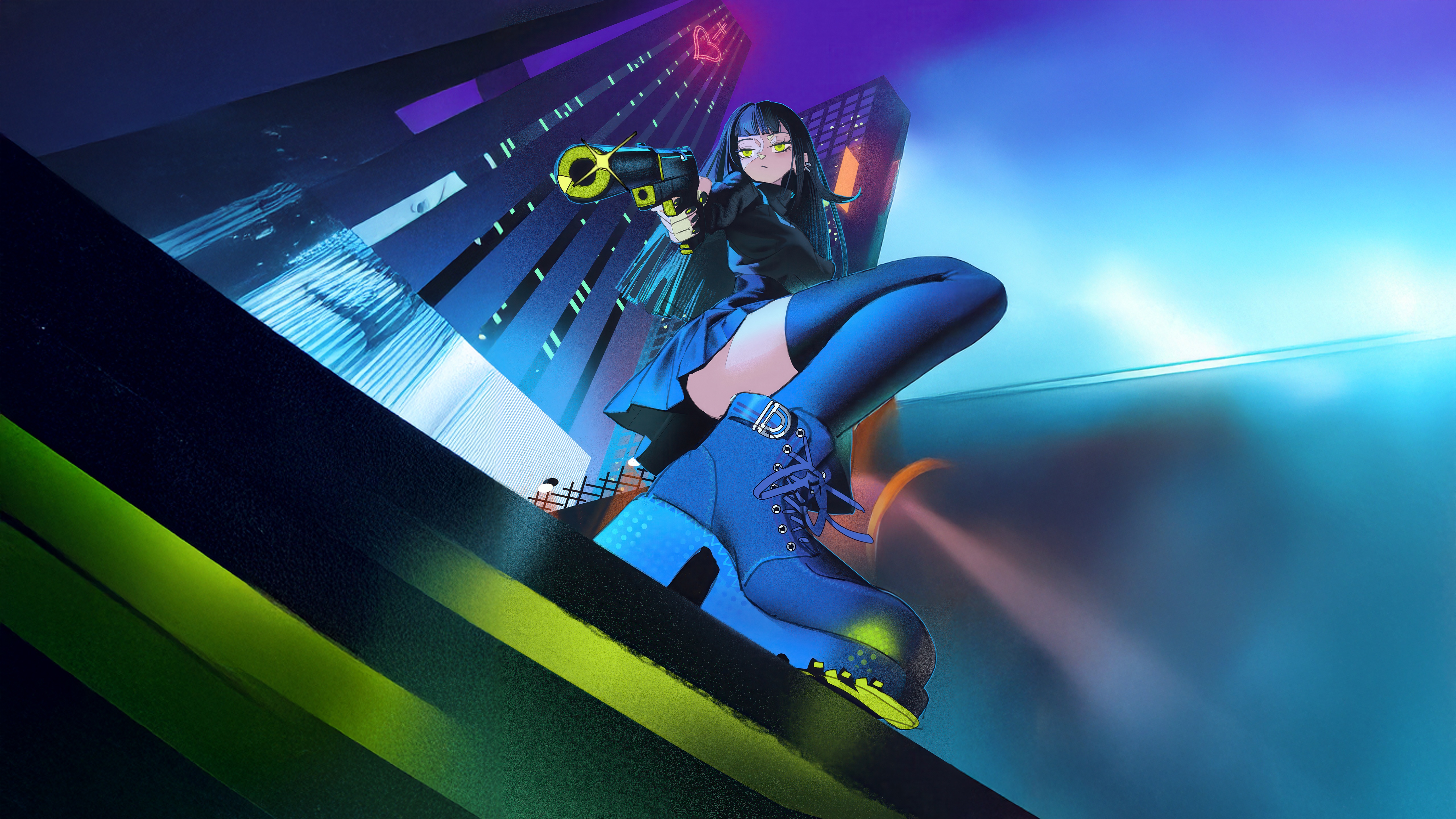 Neon Hunter in a Cyberpunk City HD Wallpaper