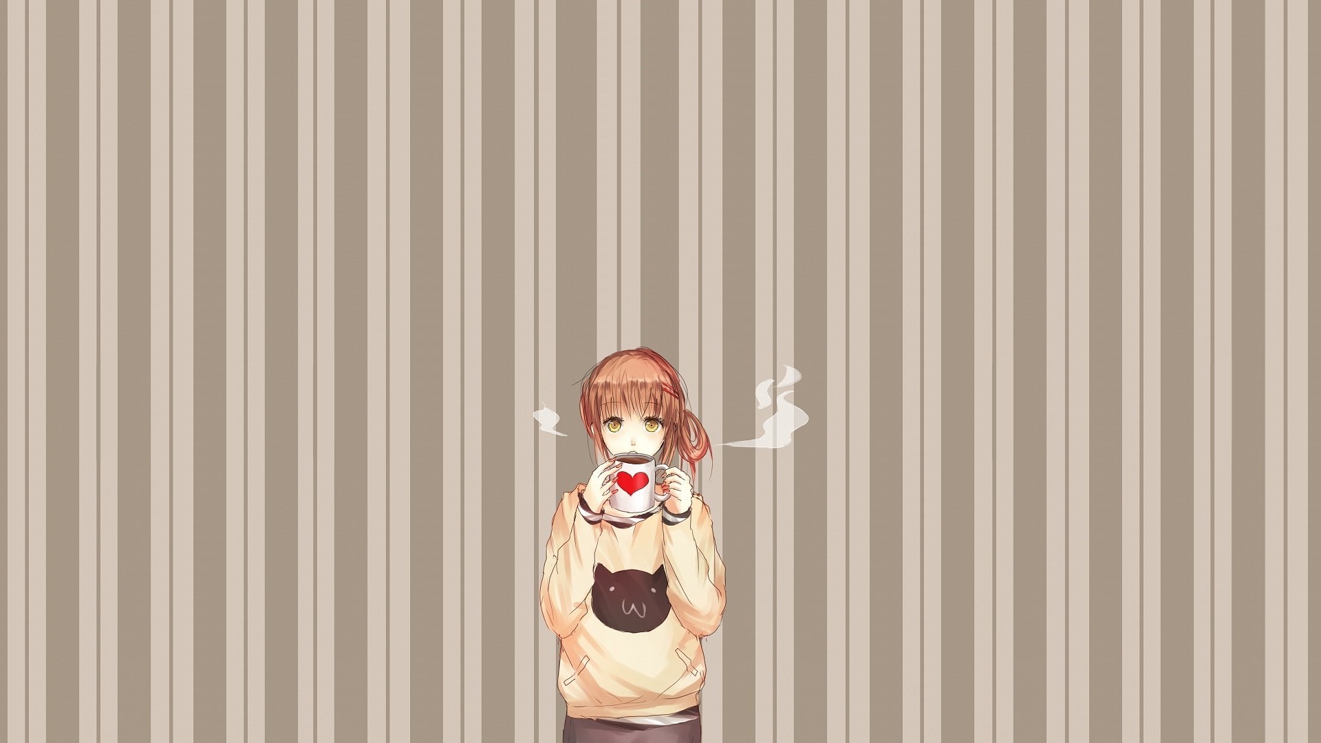 Anime girl drinking coffee with heart mug HD Wallpaper