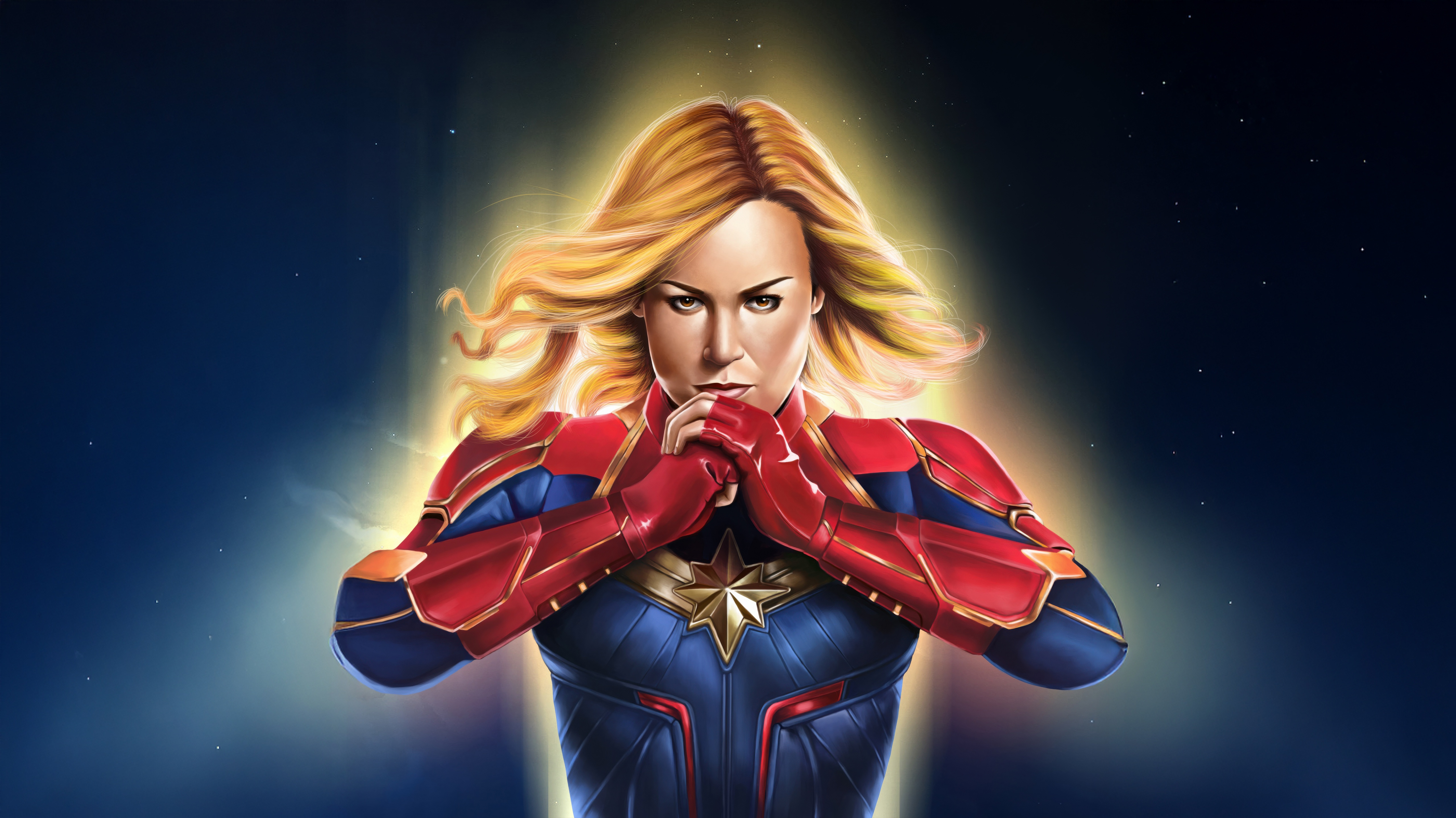 Captain Marvel in her iconic suit HD Wallpaper