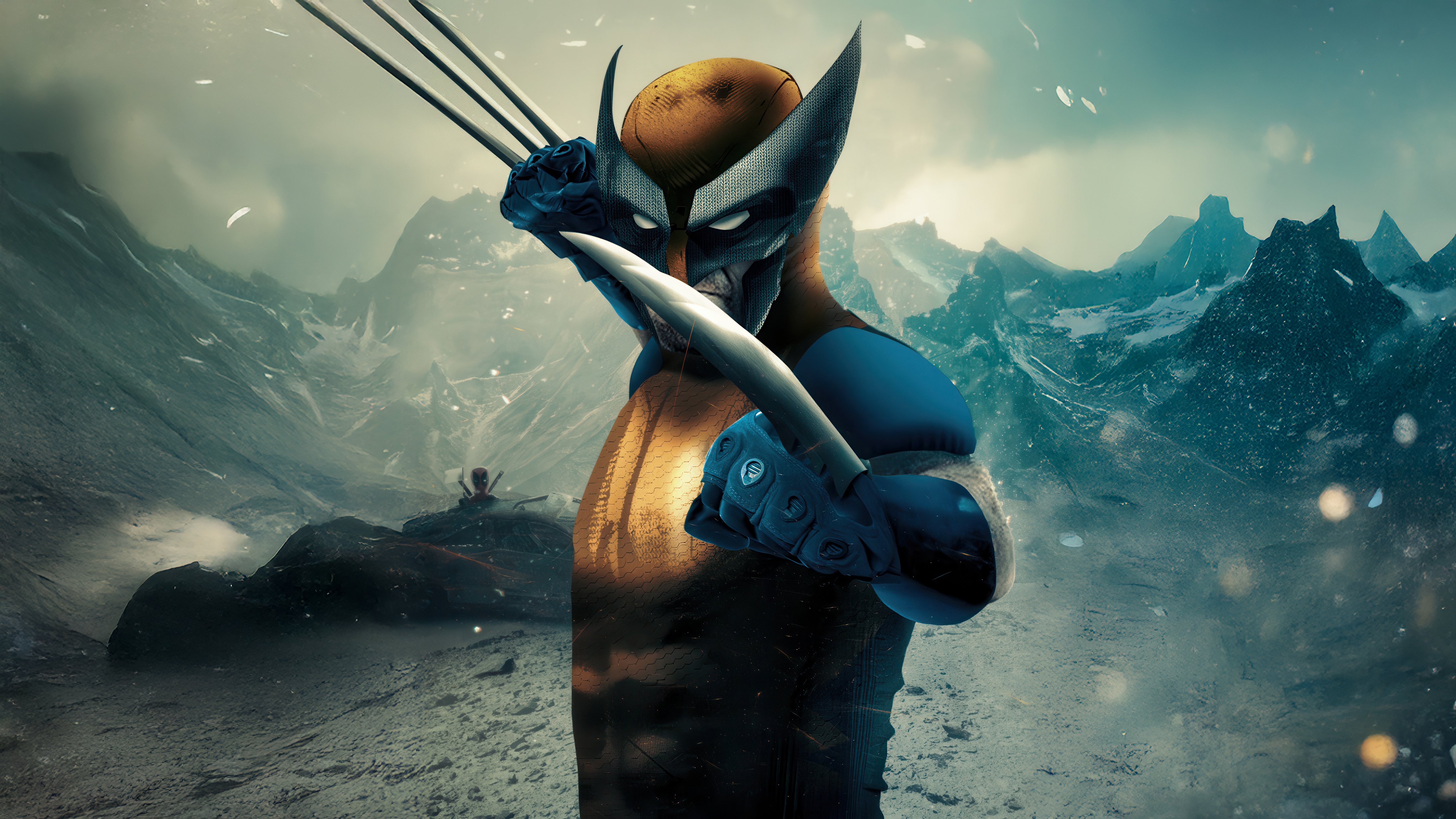 Wolverine with adamantium claws in snowy mountains HD Wallpaper
