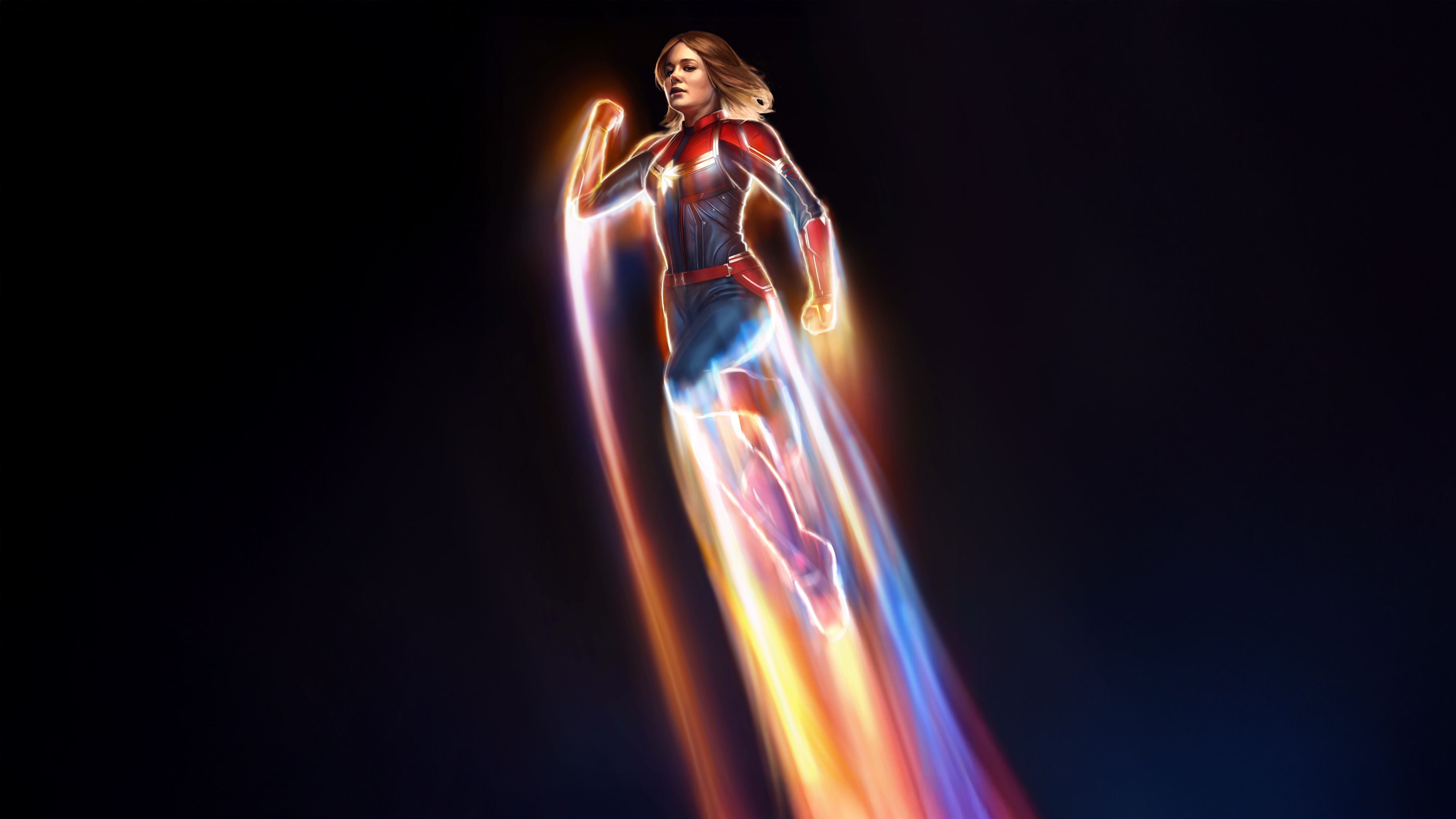 Captain Marvel Flying with Energy Trails HD Wallpaper