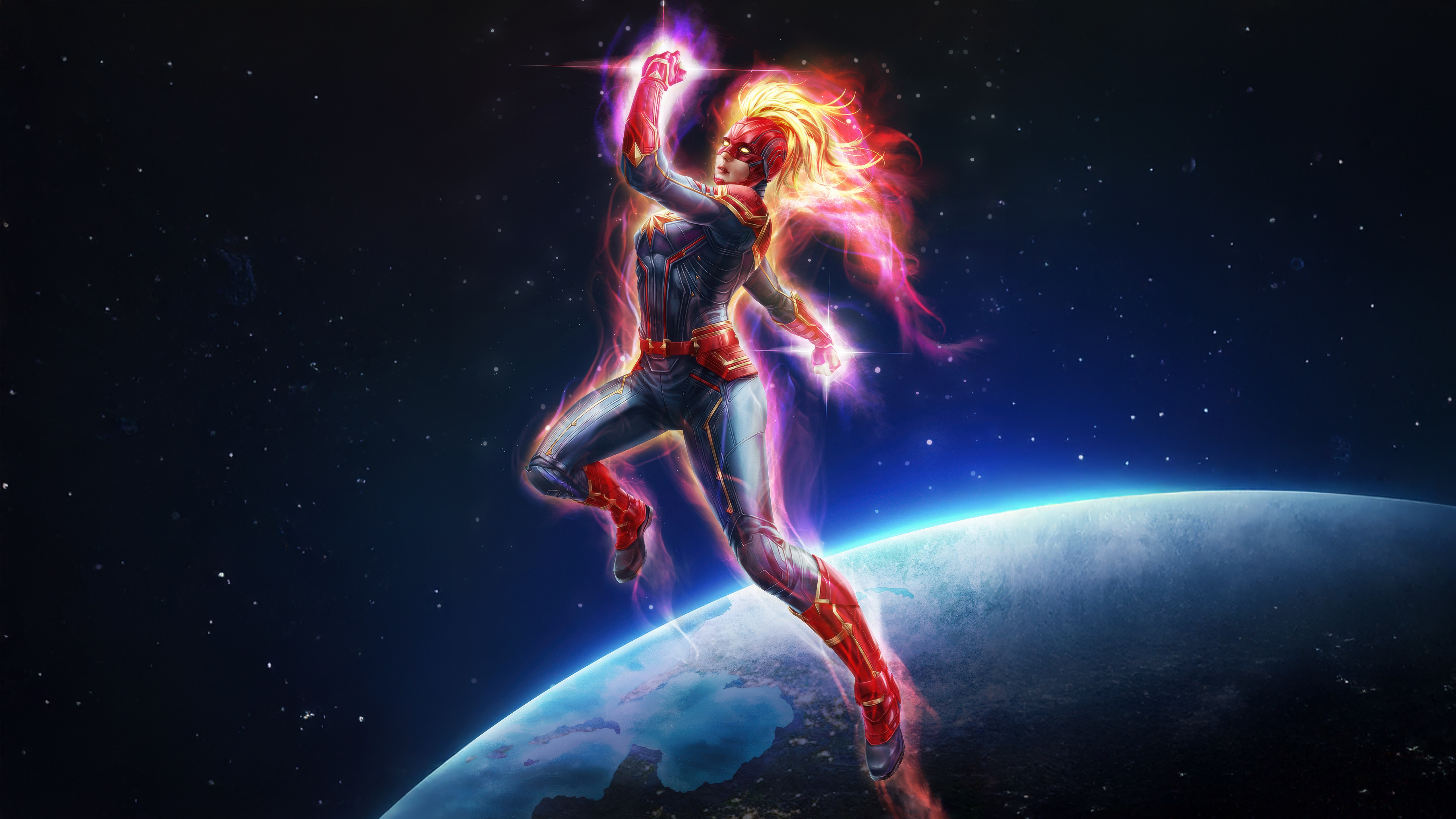 Captain Marvel Rises in Space HD Wallpaper
