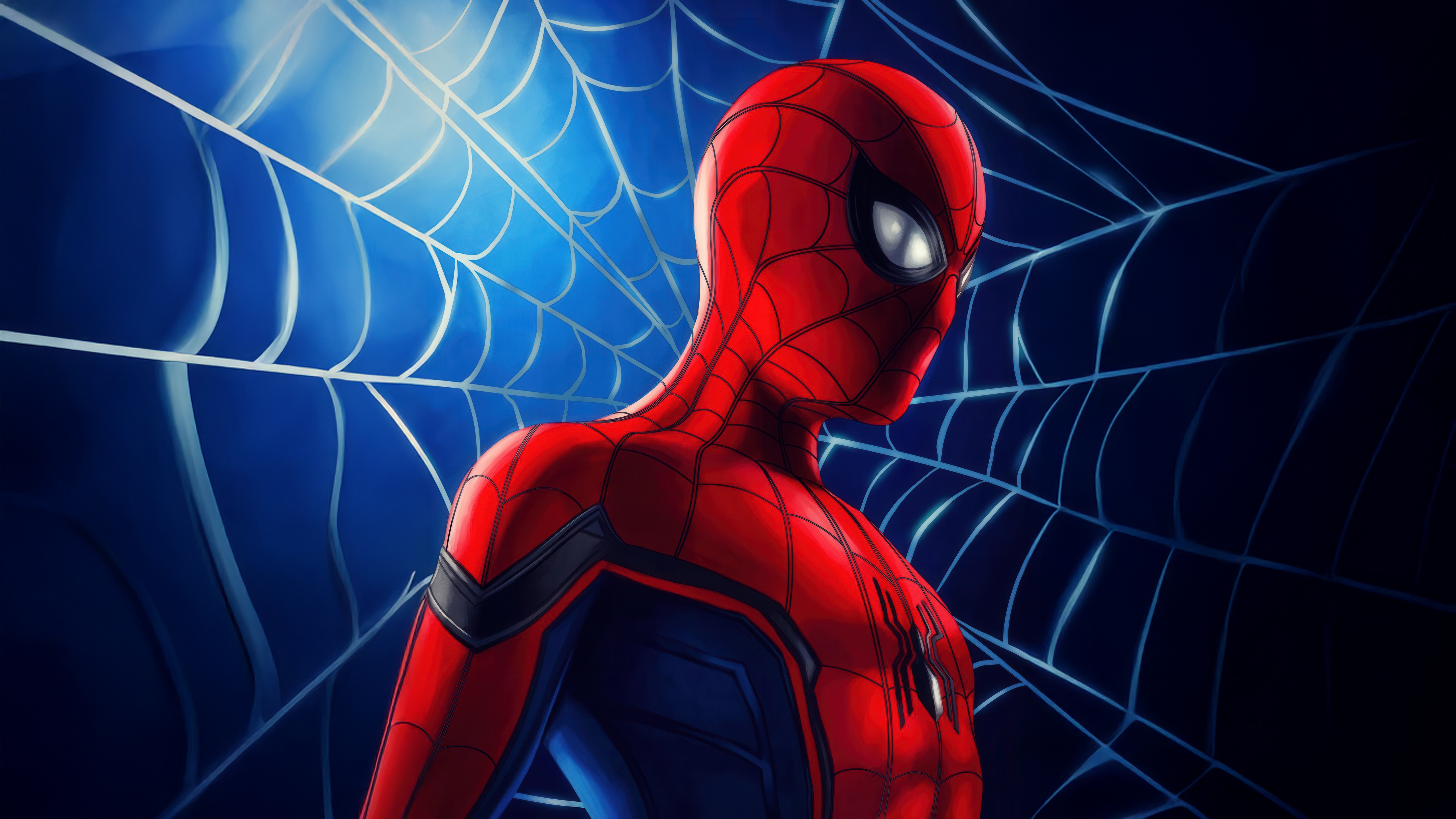 Spider-Man in front of a spider web HD Wallpaper