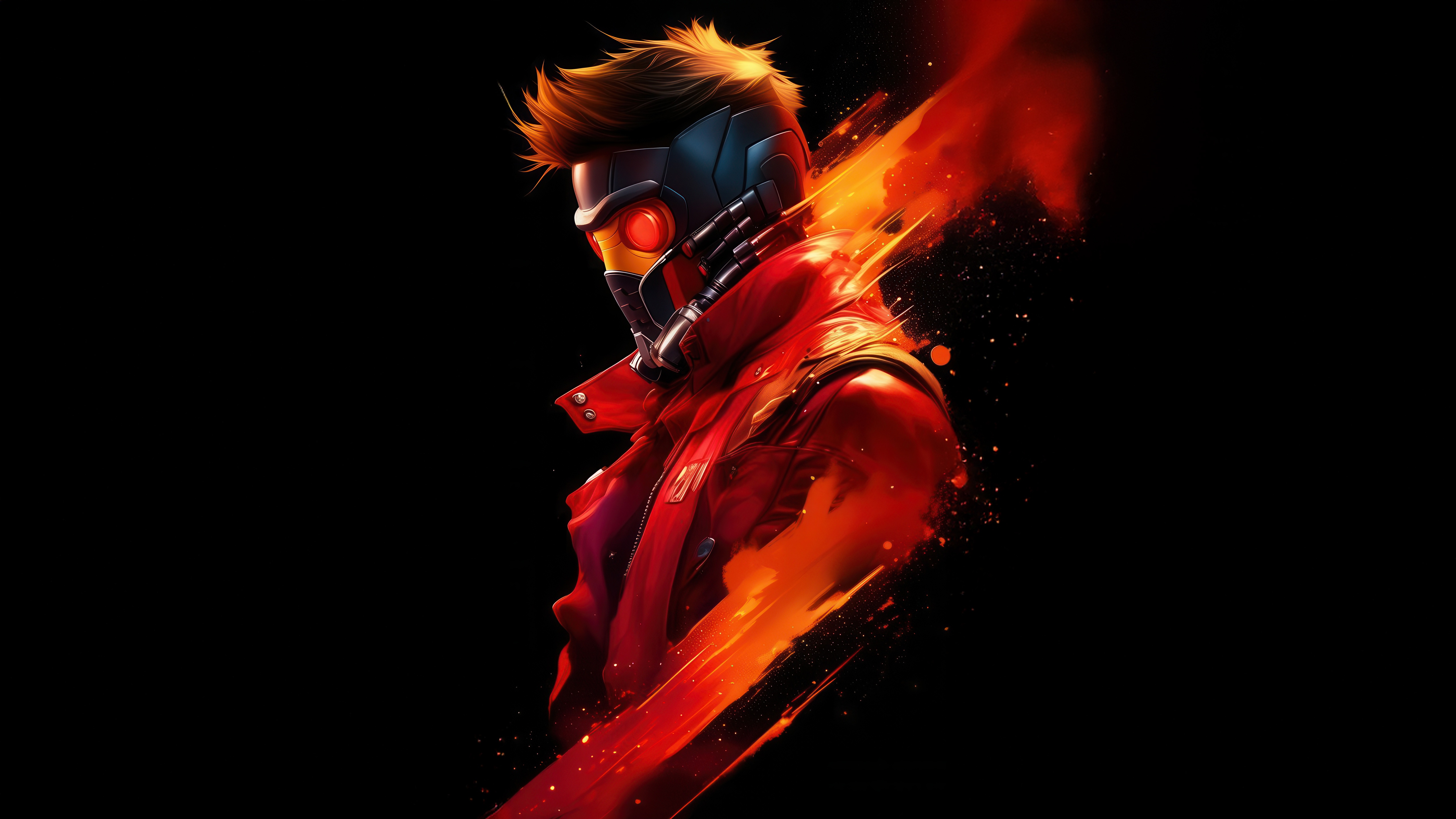 Star Lord in Red Jacket with Fiery Effects HD Wallpaper