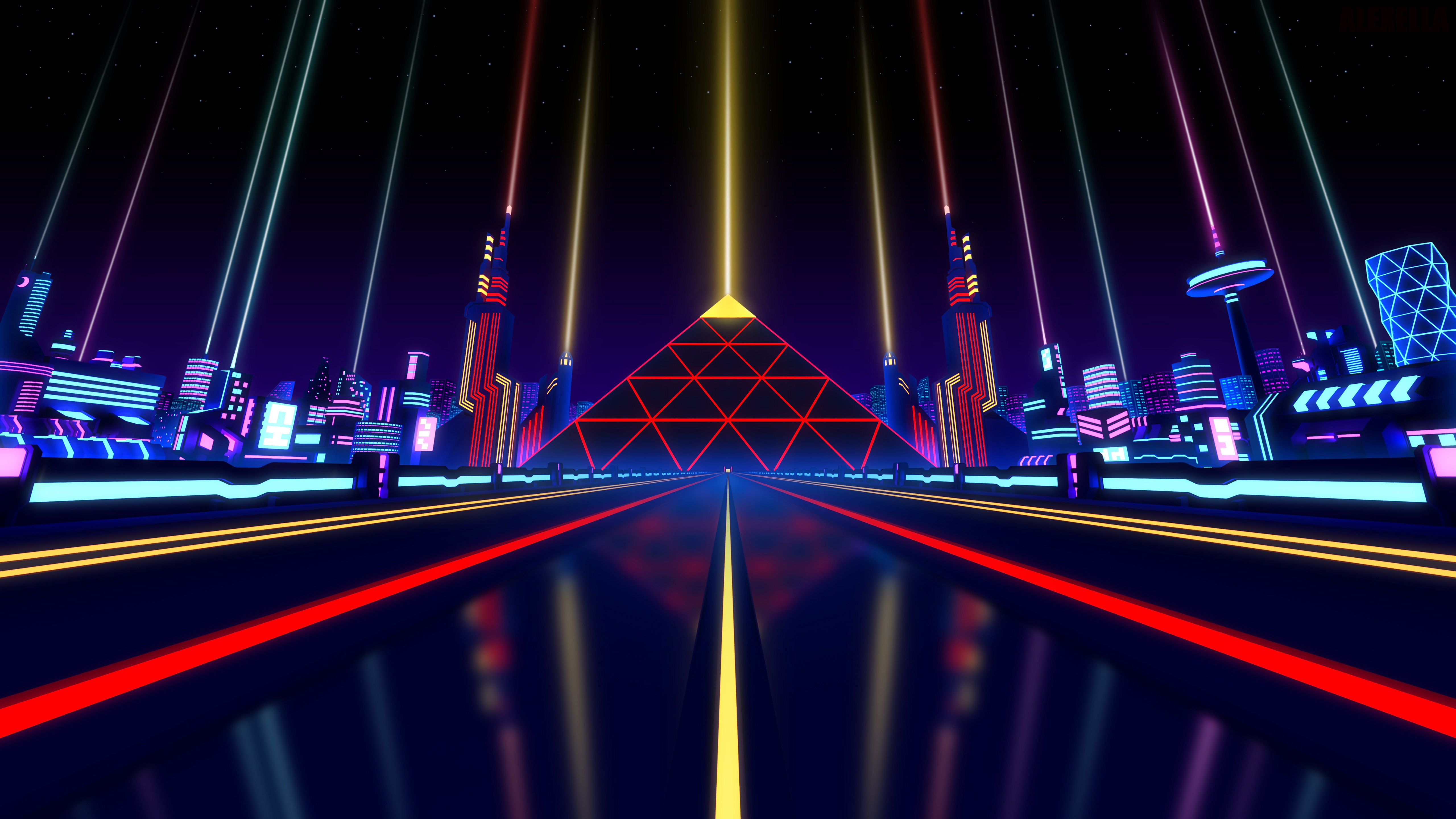 Retro Futuristic Cityscape with Pyramid Project HD Wallpaper