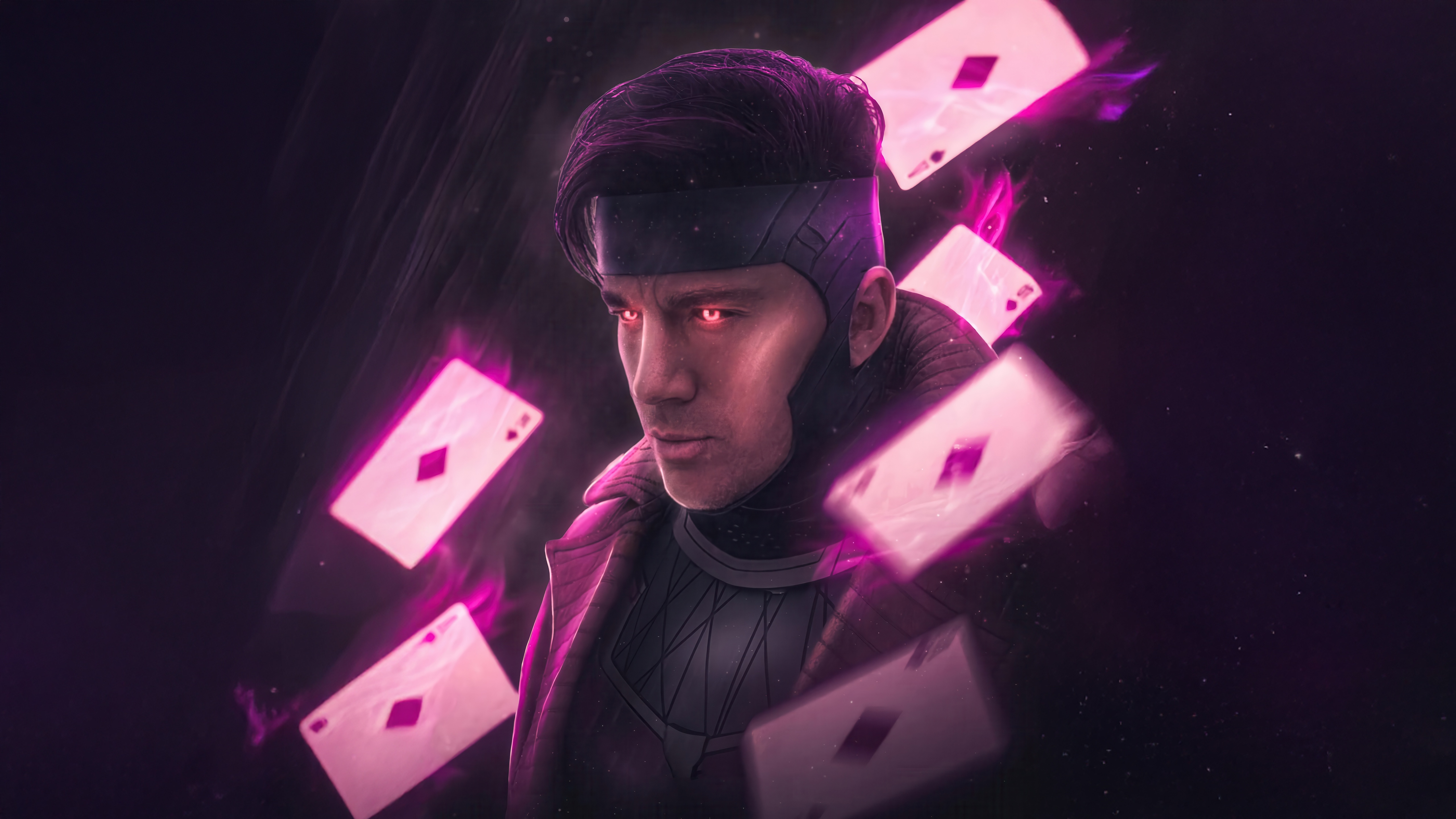 Gambit with glowing eyes and cards HD Wallpaper