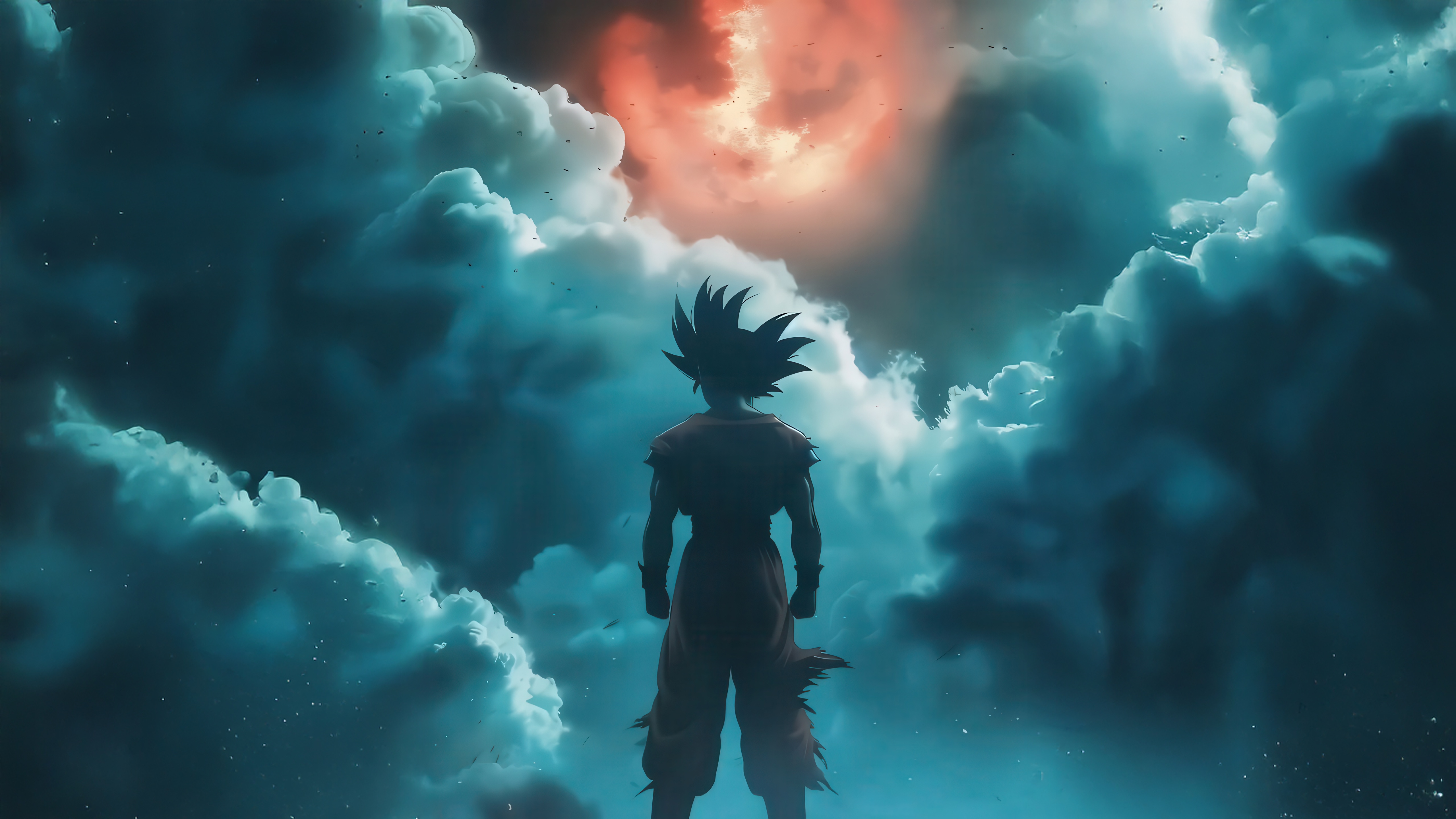 Goku standing in front of dramatic clouds HD Wallpaper