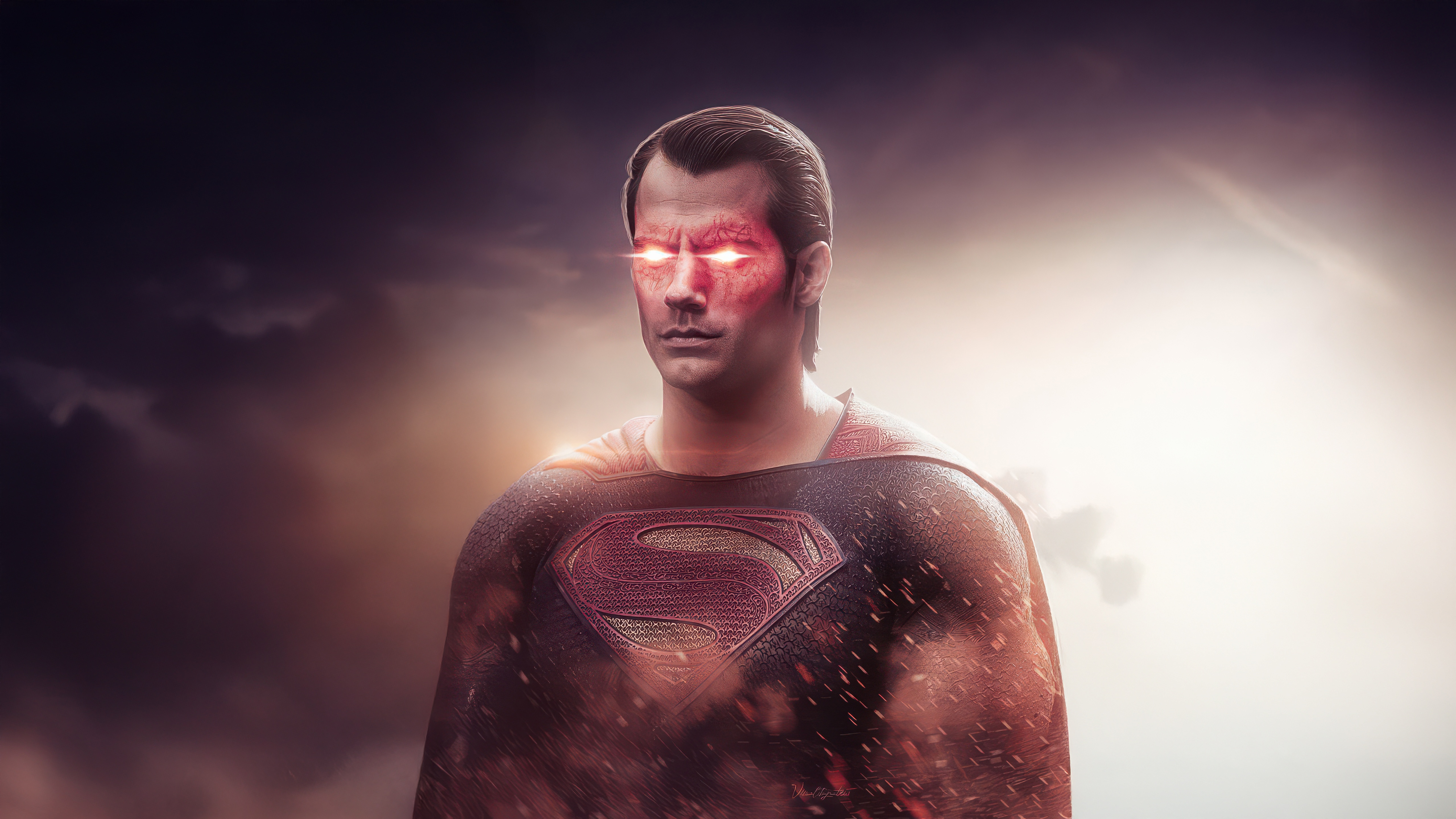 Man of Steel with glowing red eyes HD Wallpaper