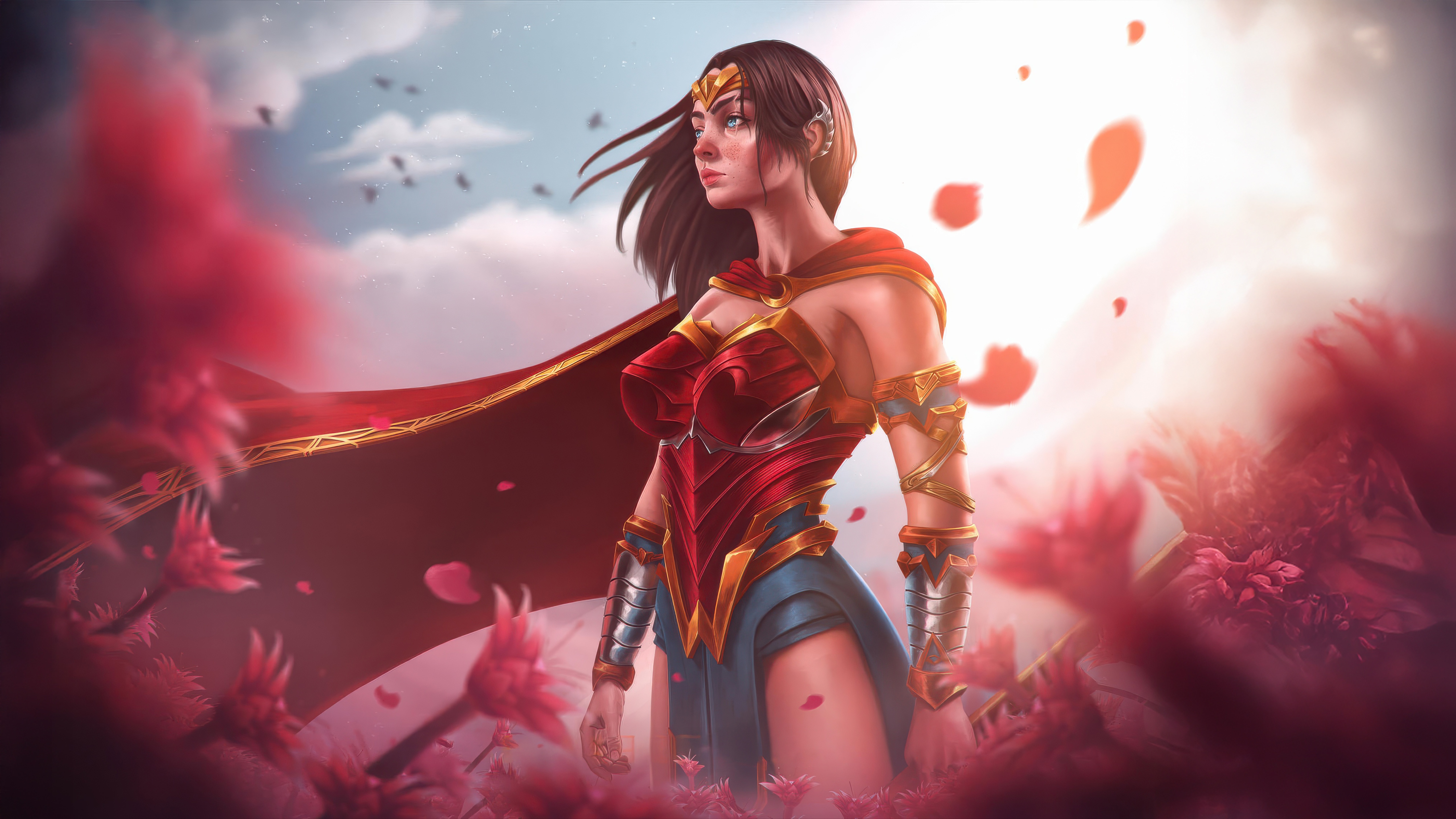 Wonder Woman in a field of flowers HD Wallpaper