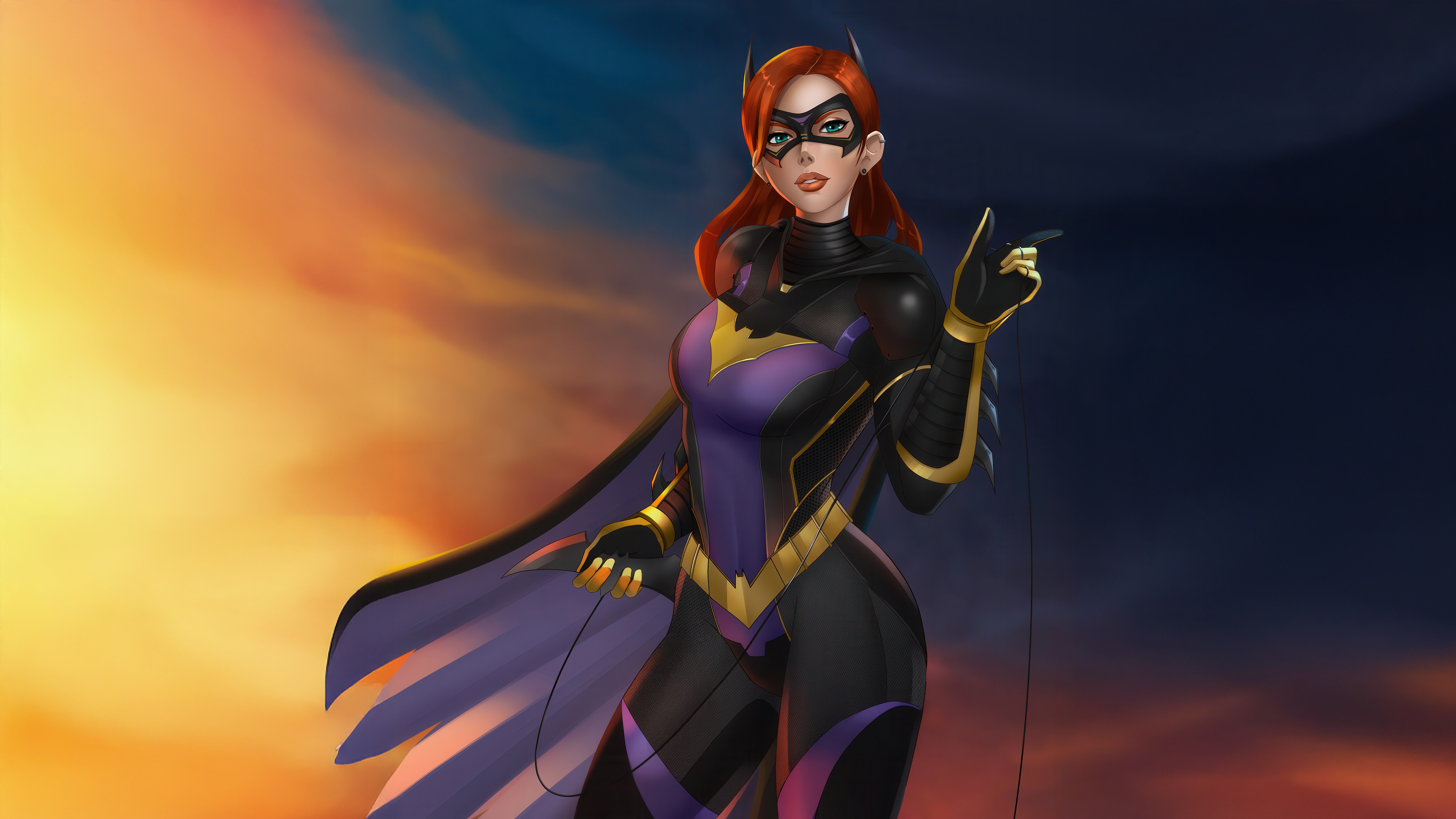 Batgirl in a purple and black costume HD Wallpaper