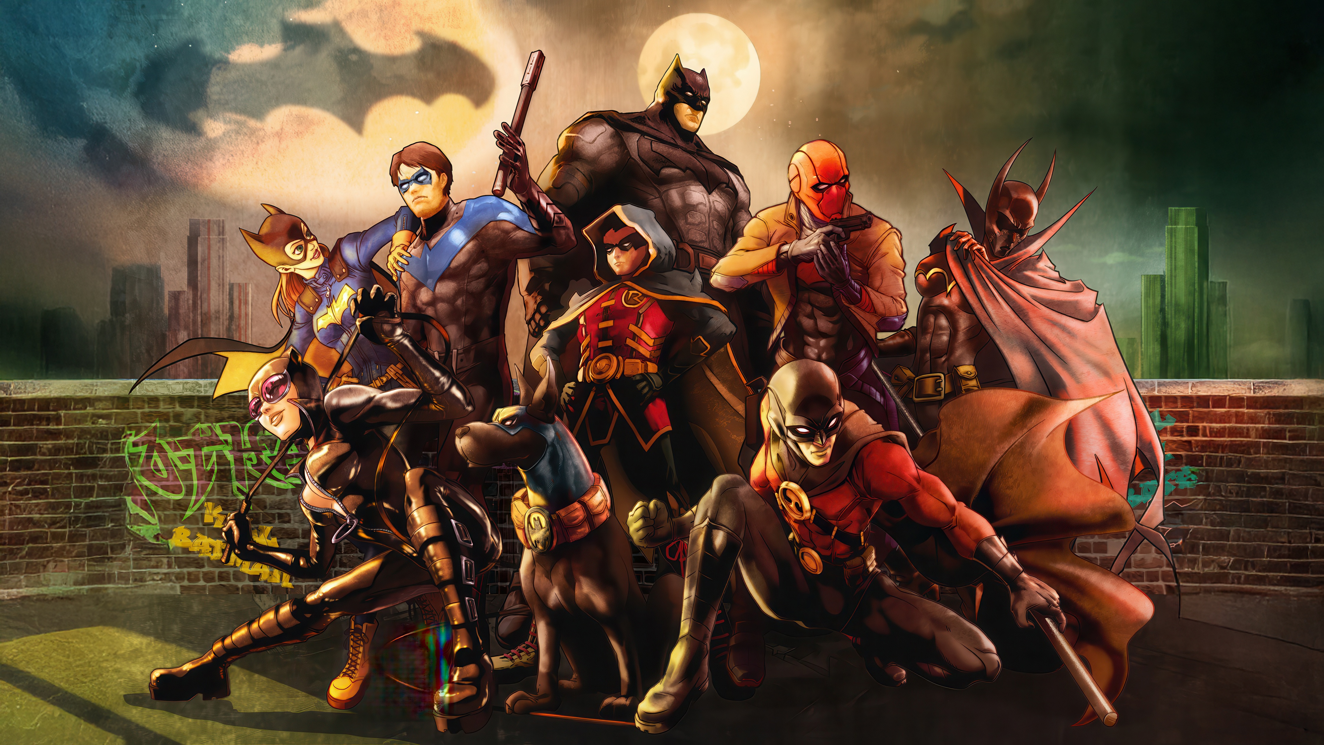 The Bat Family and Ace the Bat-Hound HD Wallpaper
