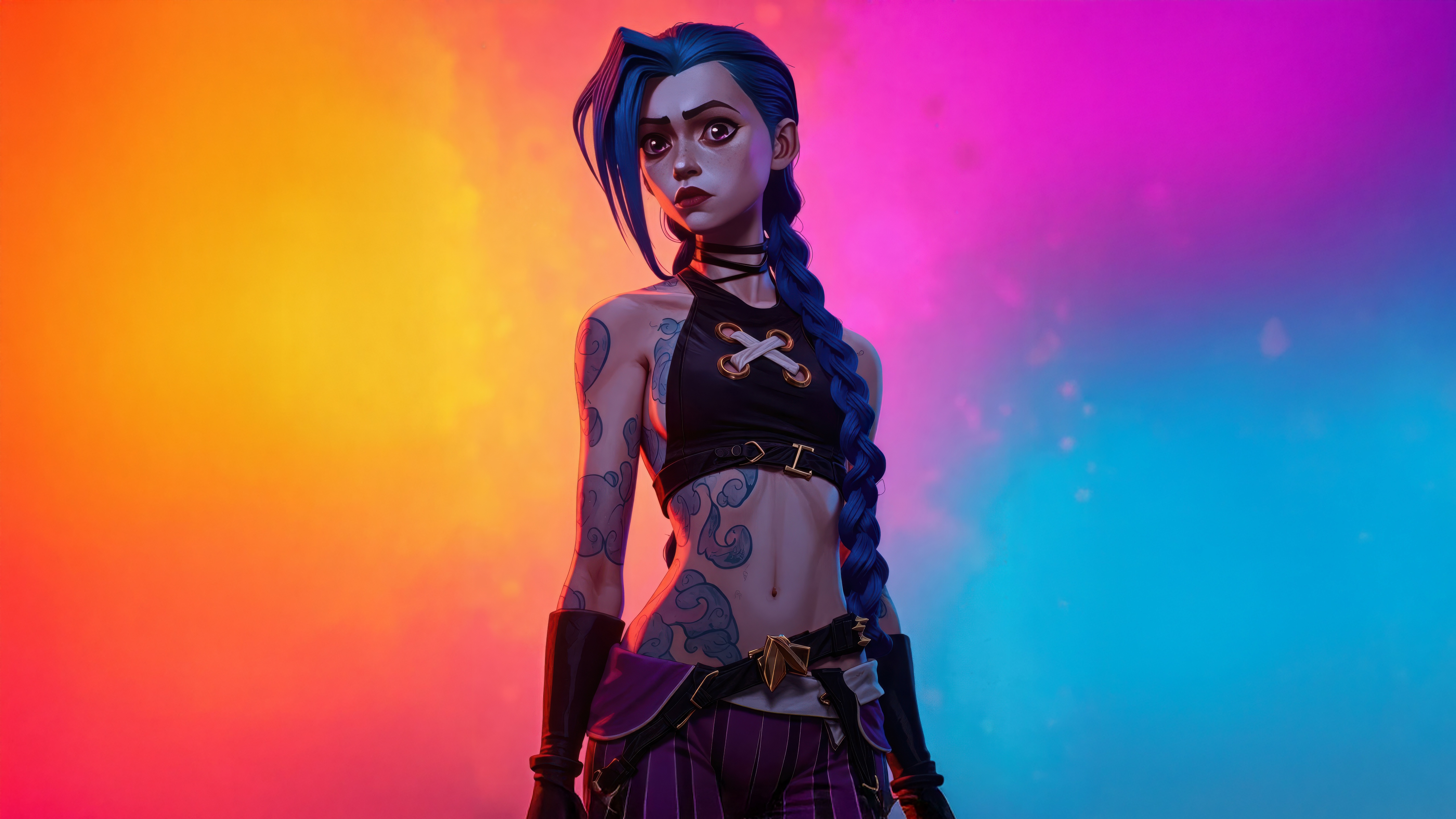Jinx from Arcane with colorful background HD Wallpaper