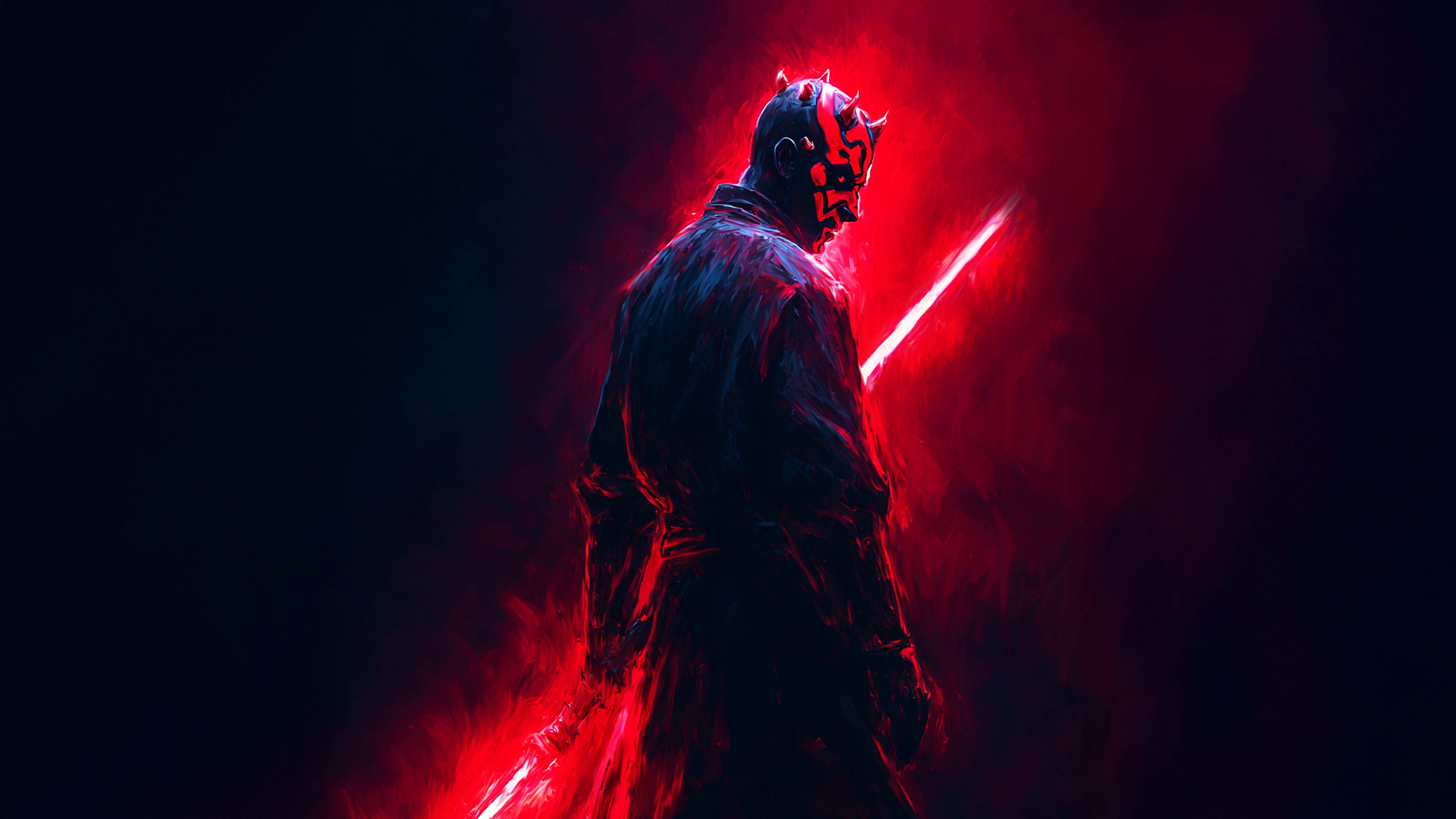 Darth Maul with Red Lightsaber HD Wallpaper