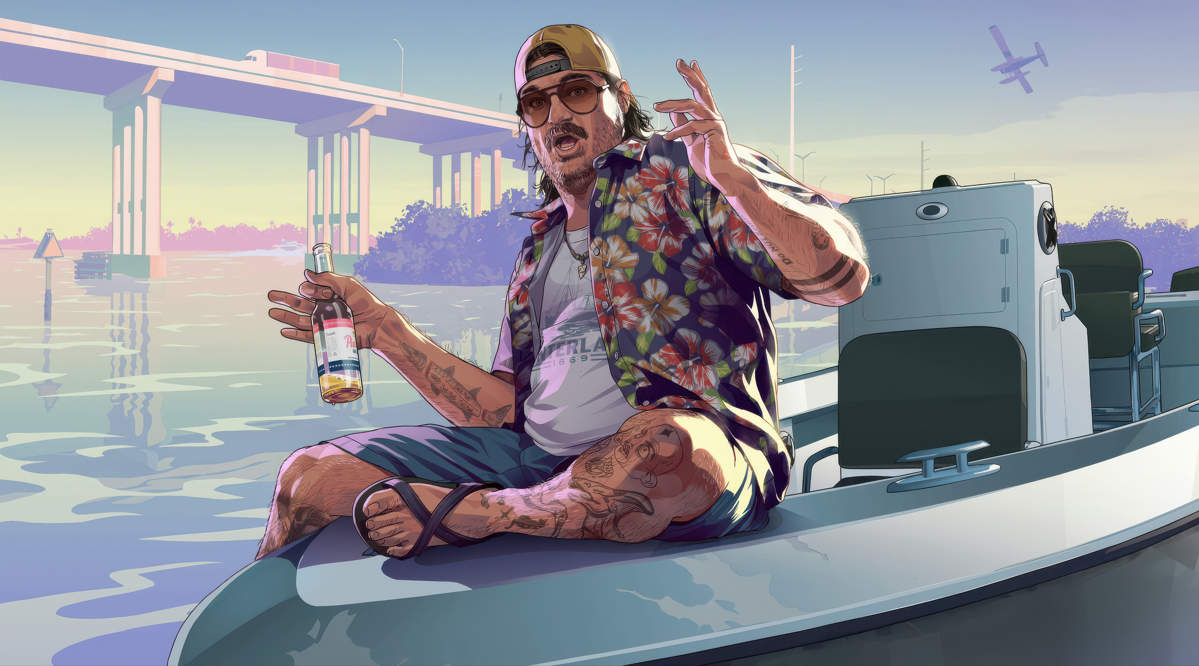 Cal Hampton in GTA 6 on a Boat HD Wallpaper