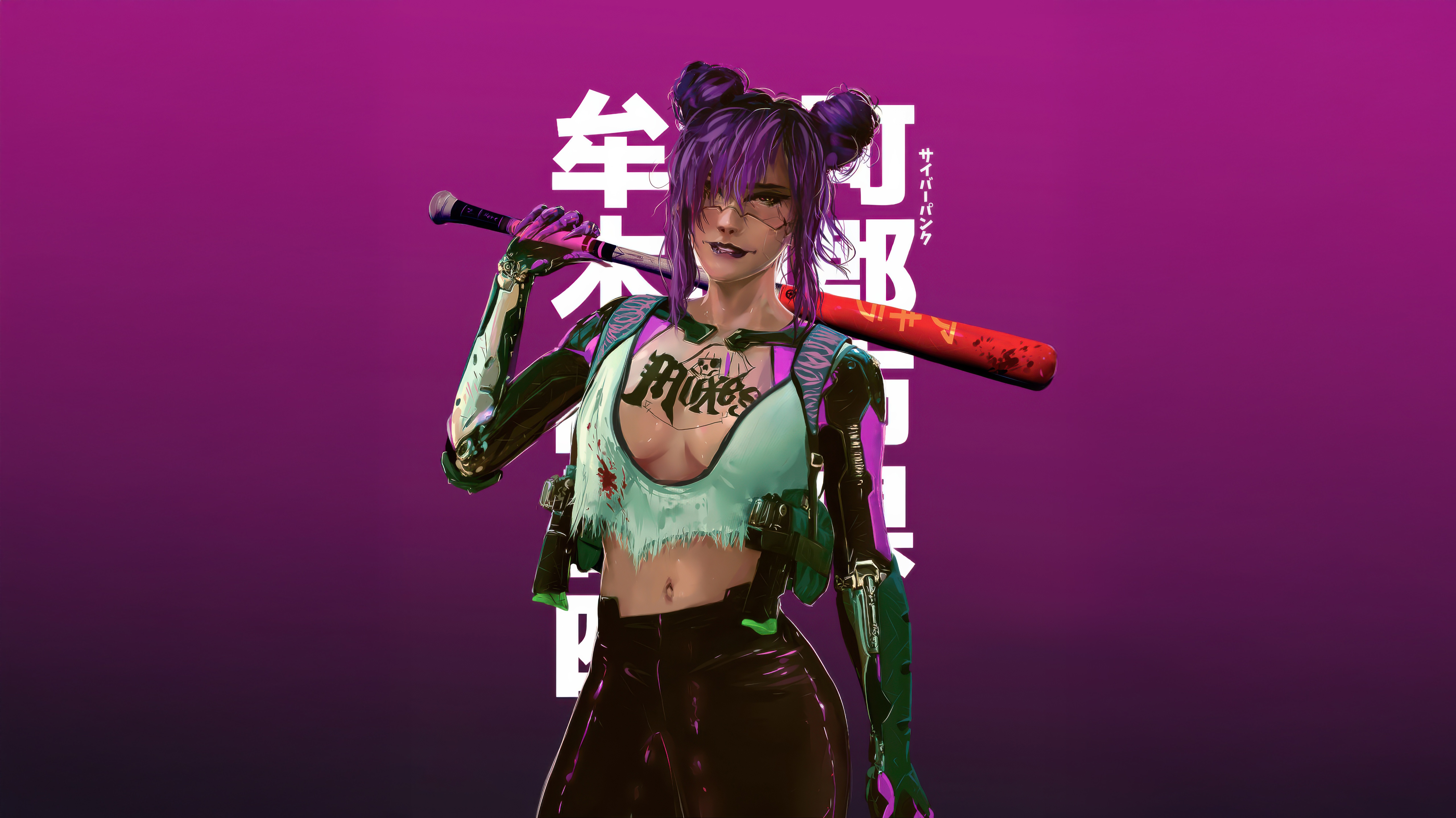 Rita Wheeler from Cyberpunk 2077 with a baseball bat HD Wallpaper