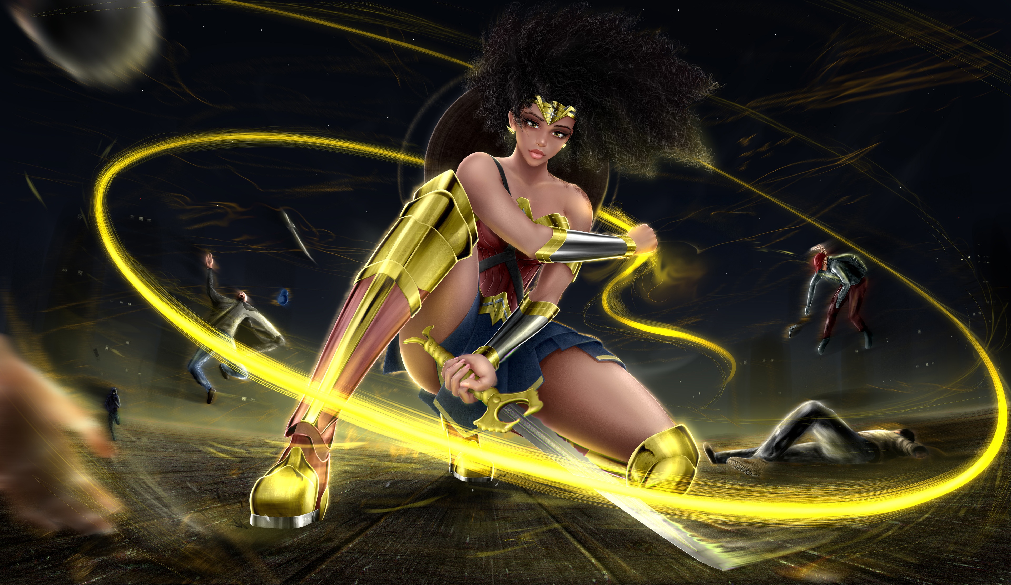 Nubia Wonder Woman in battle with golden lasso HD Wallpaper