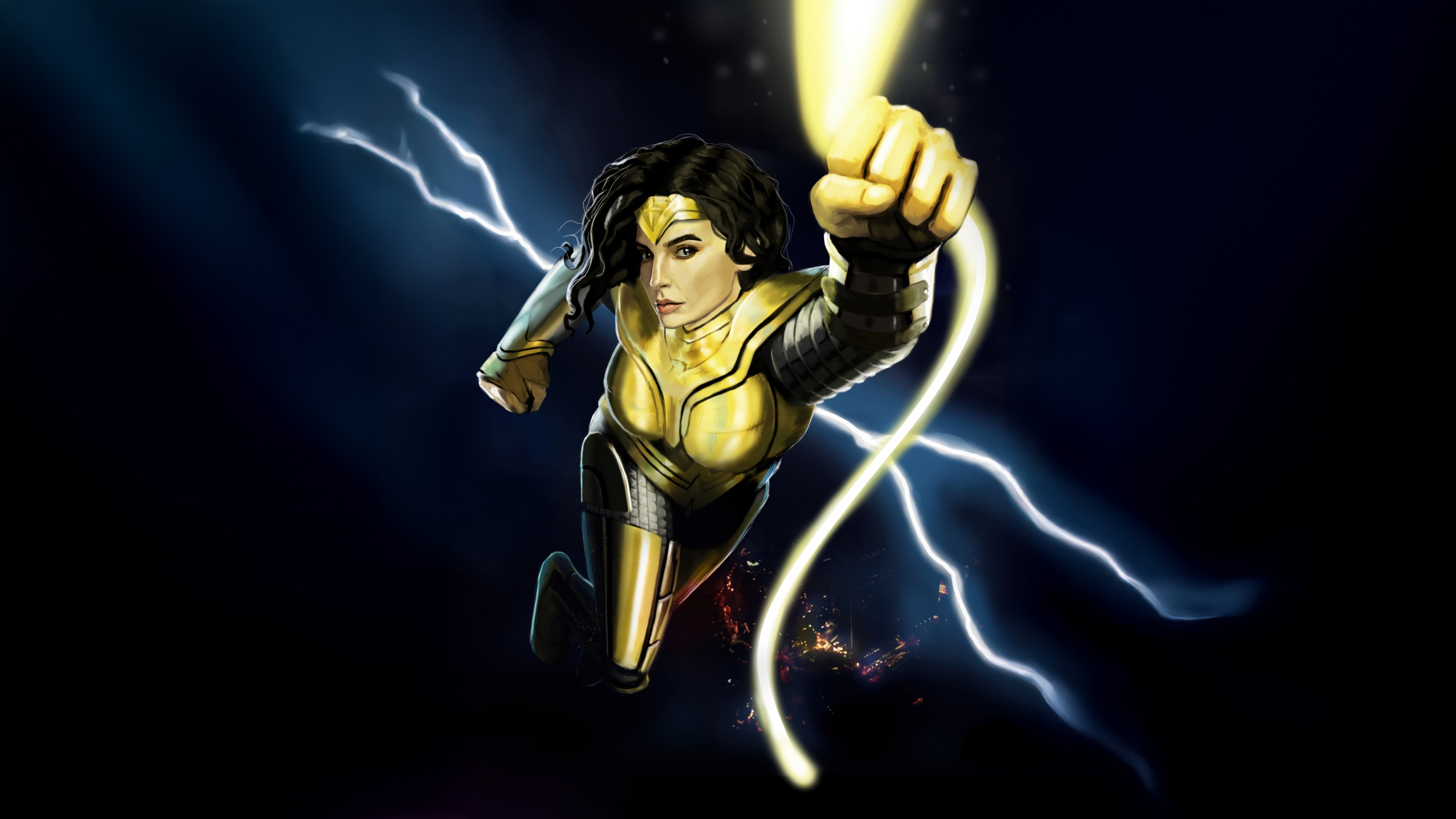 Wonder Woman in Golden Armor with Lightning HD Wallpaper