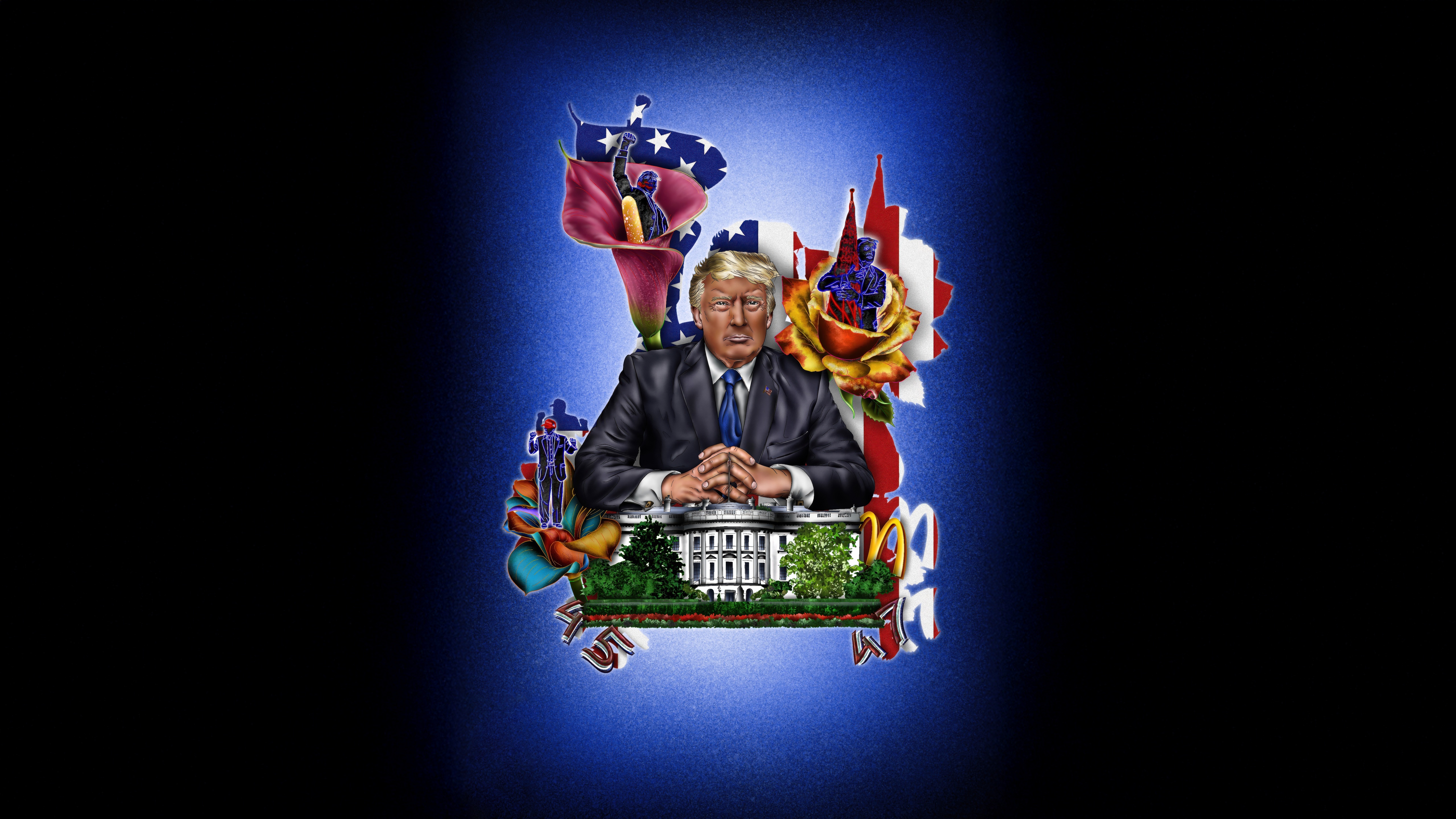 Donald Trump and the White House with American Symbols HD Wallpaper