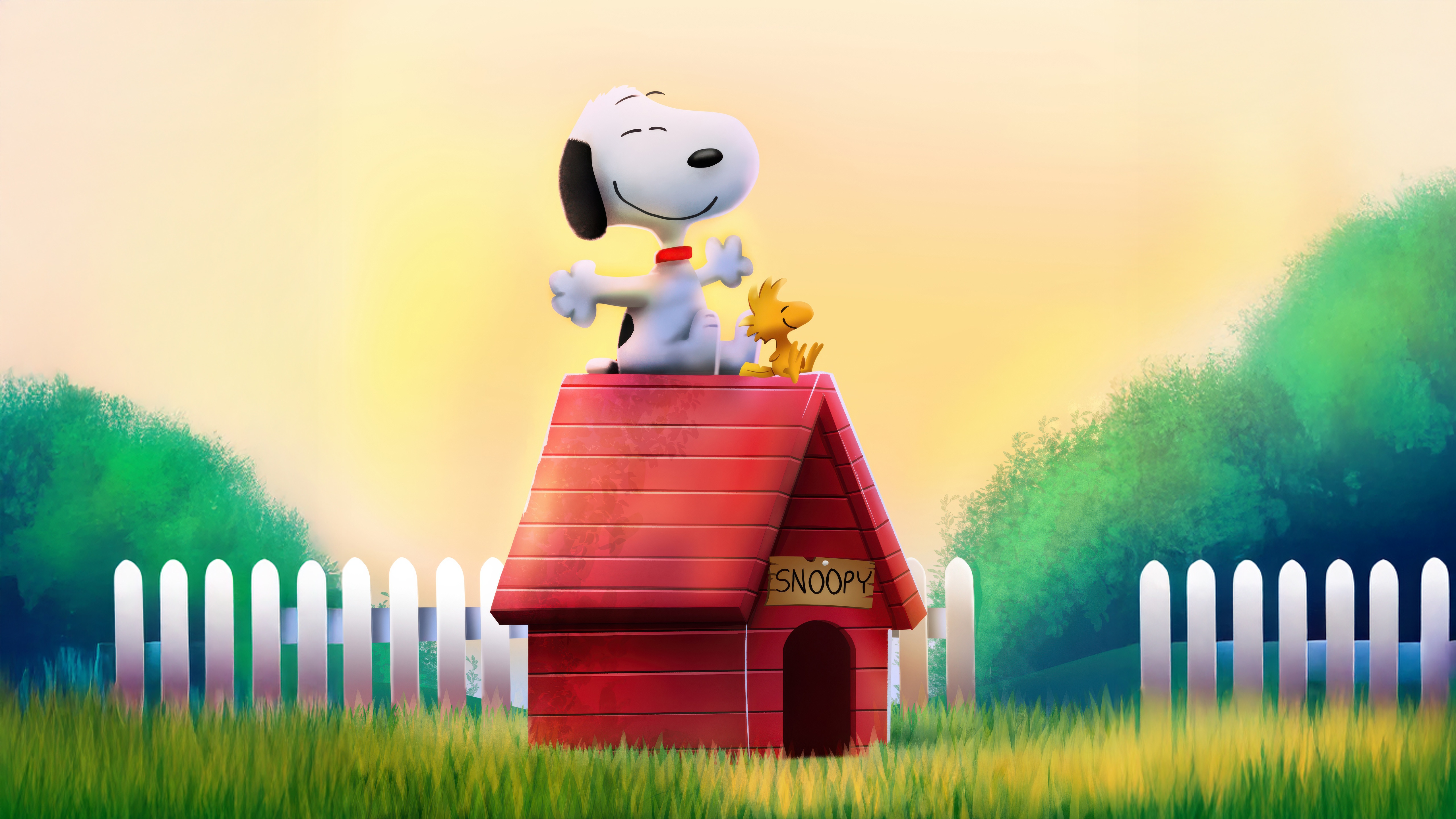 Snoopy and Woodstock on a doghouse HD Wallpaper