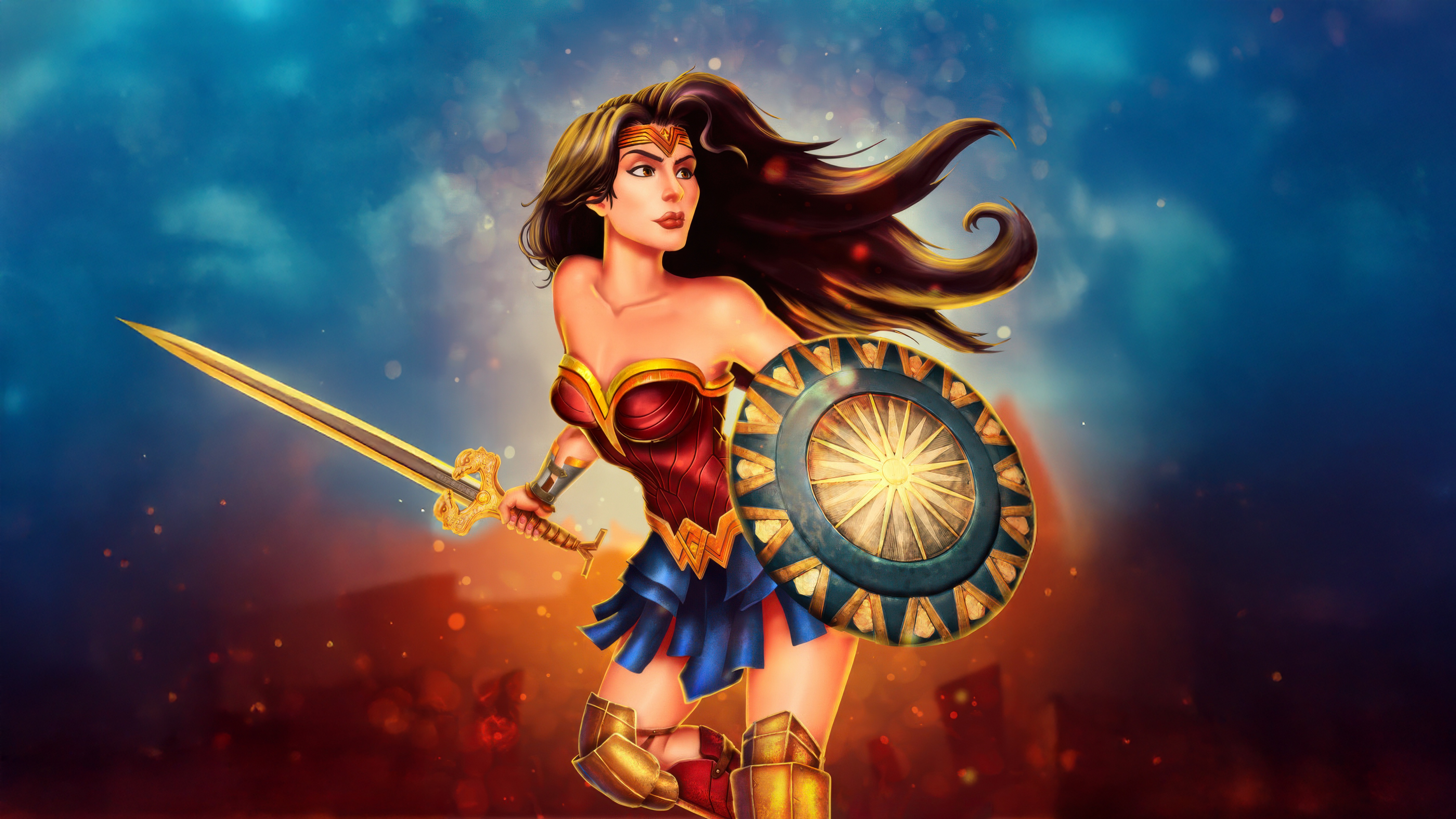 Wonder Woman with Sword and Shield HD Wallpaper