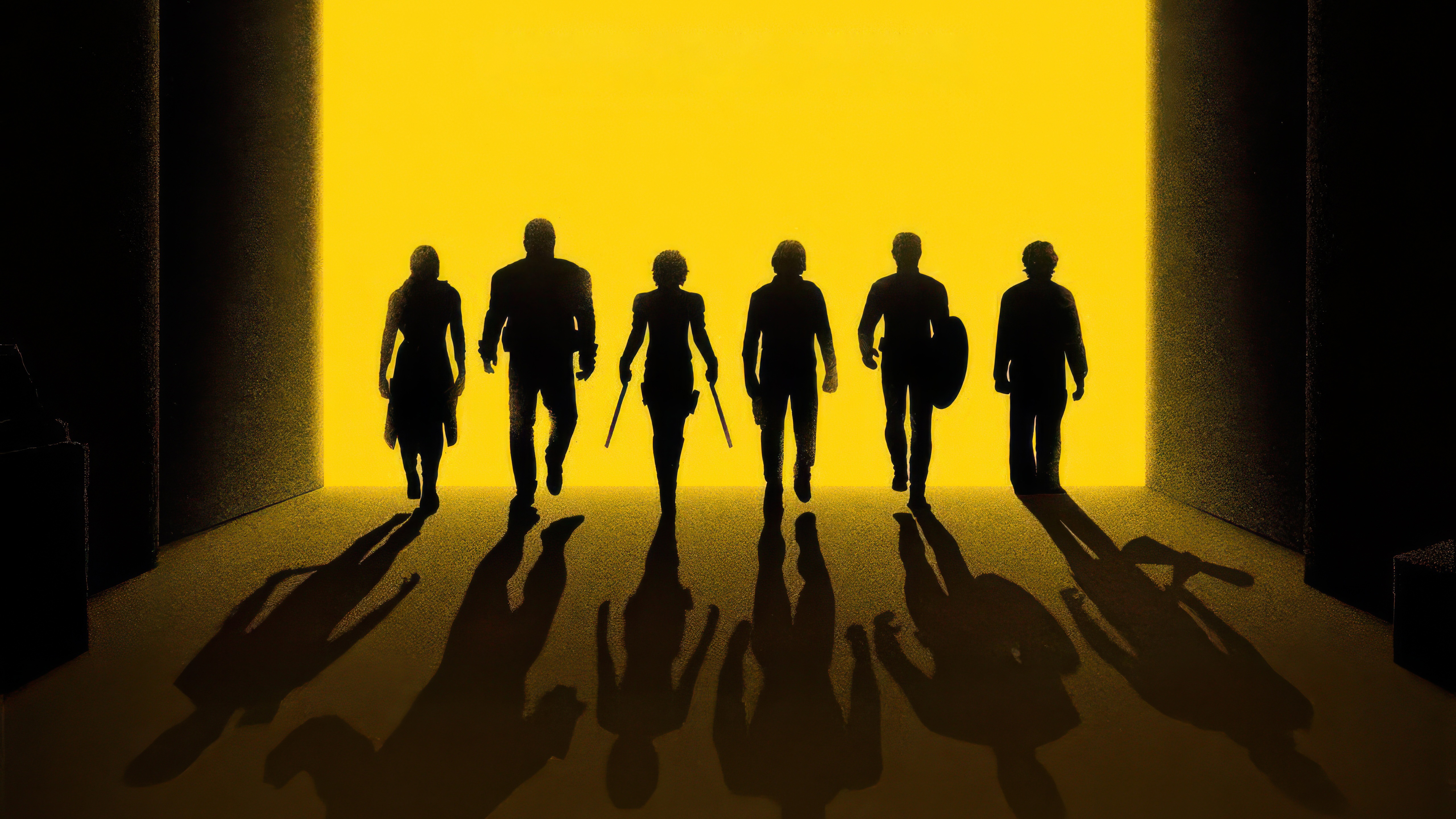 Thunderbolts Silhouettes Emerging from Yellow Light HD Wallpaper