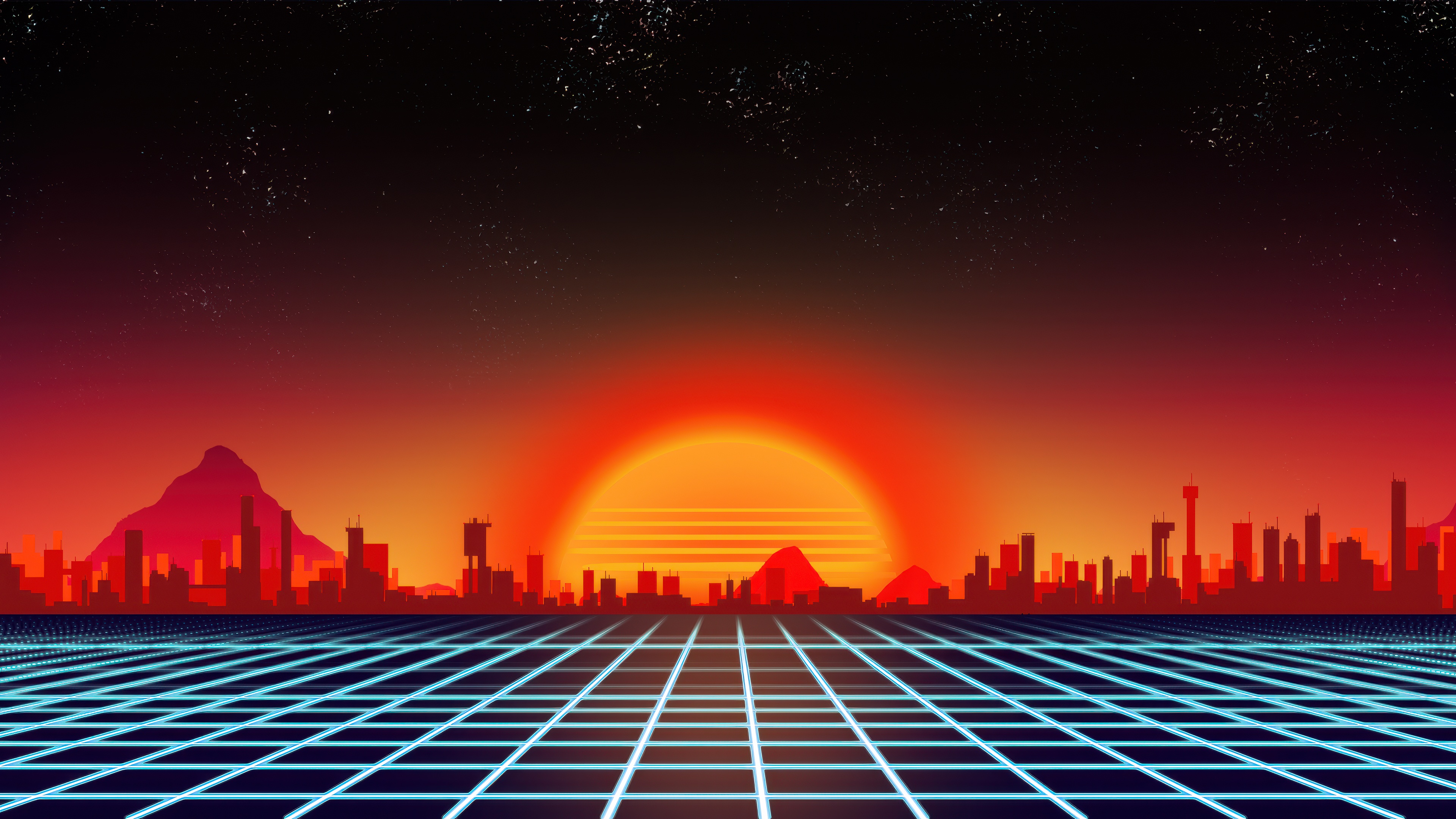 Neon Sunset Overdrive Cityscape Grid HD Wallpaper