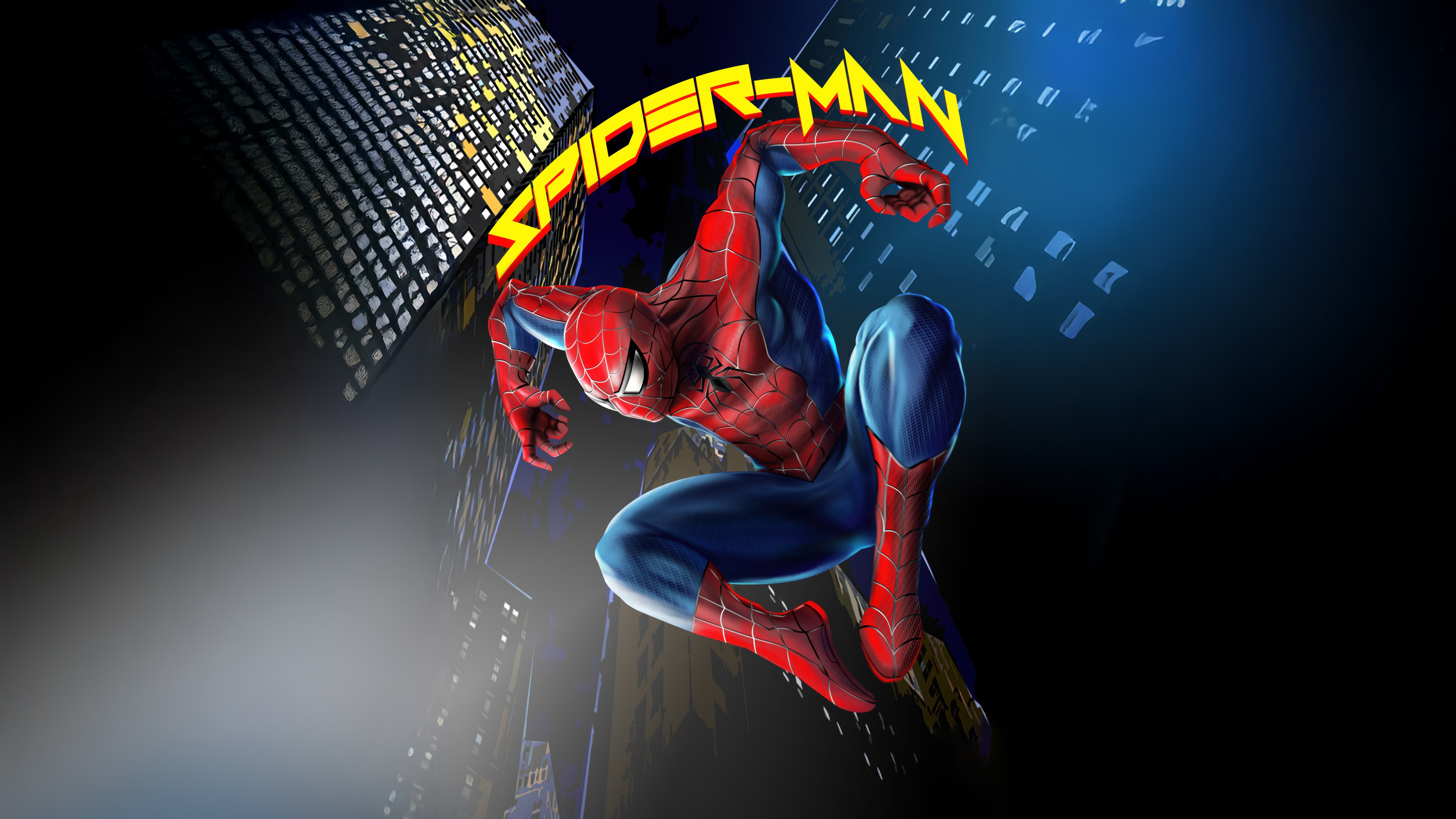 Spider-Man Leaping Through Cityscape HD Wallpaper