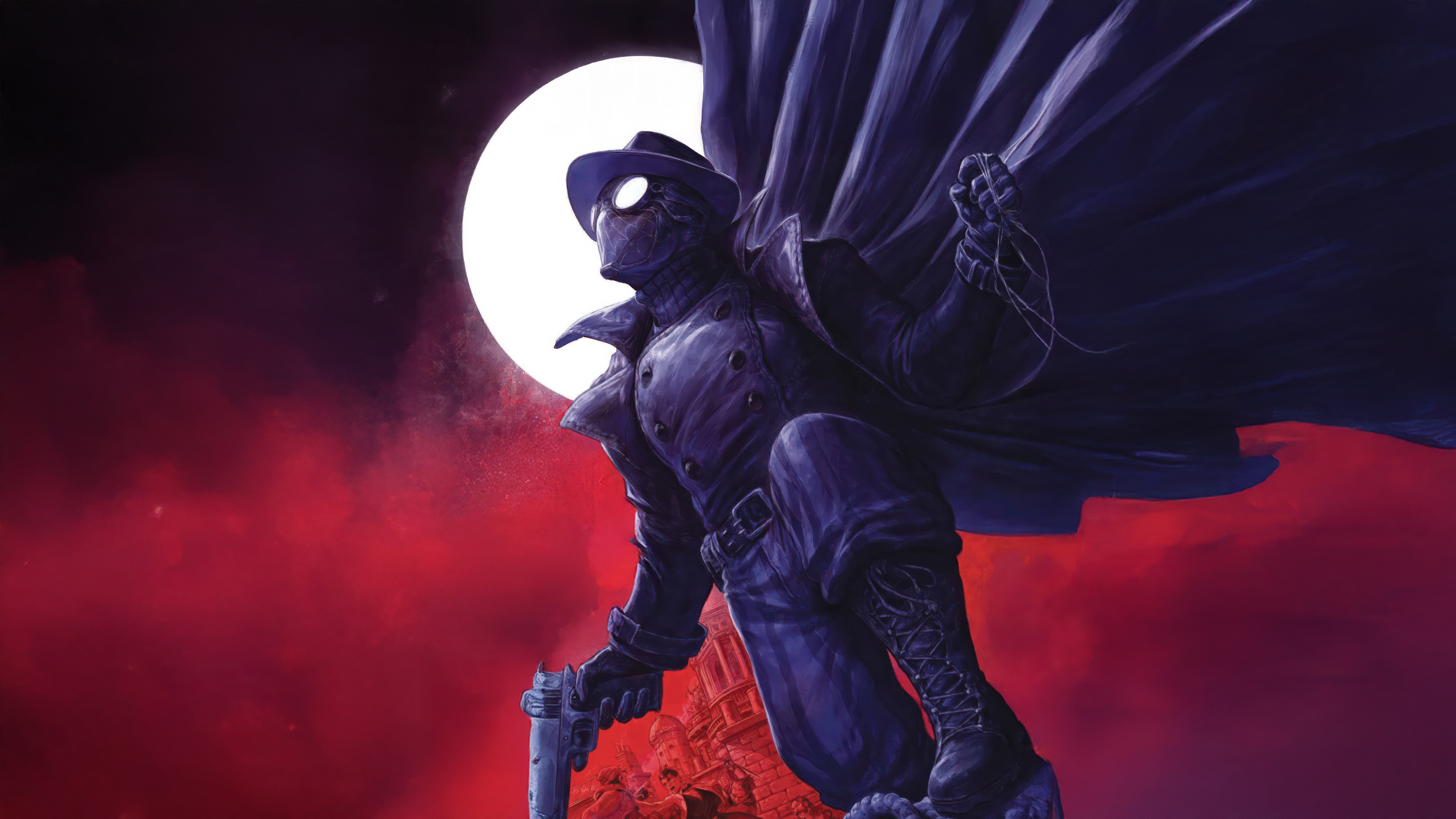 Spider-Man Noir in front of a full moon HD Wallpaper