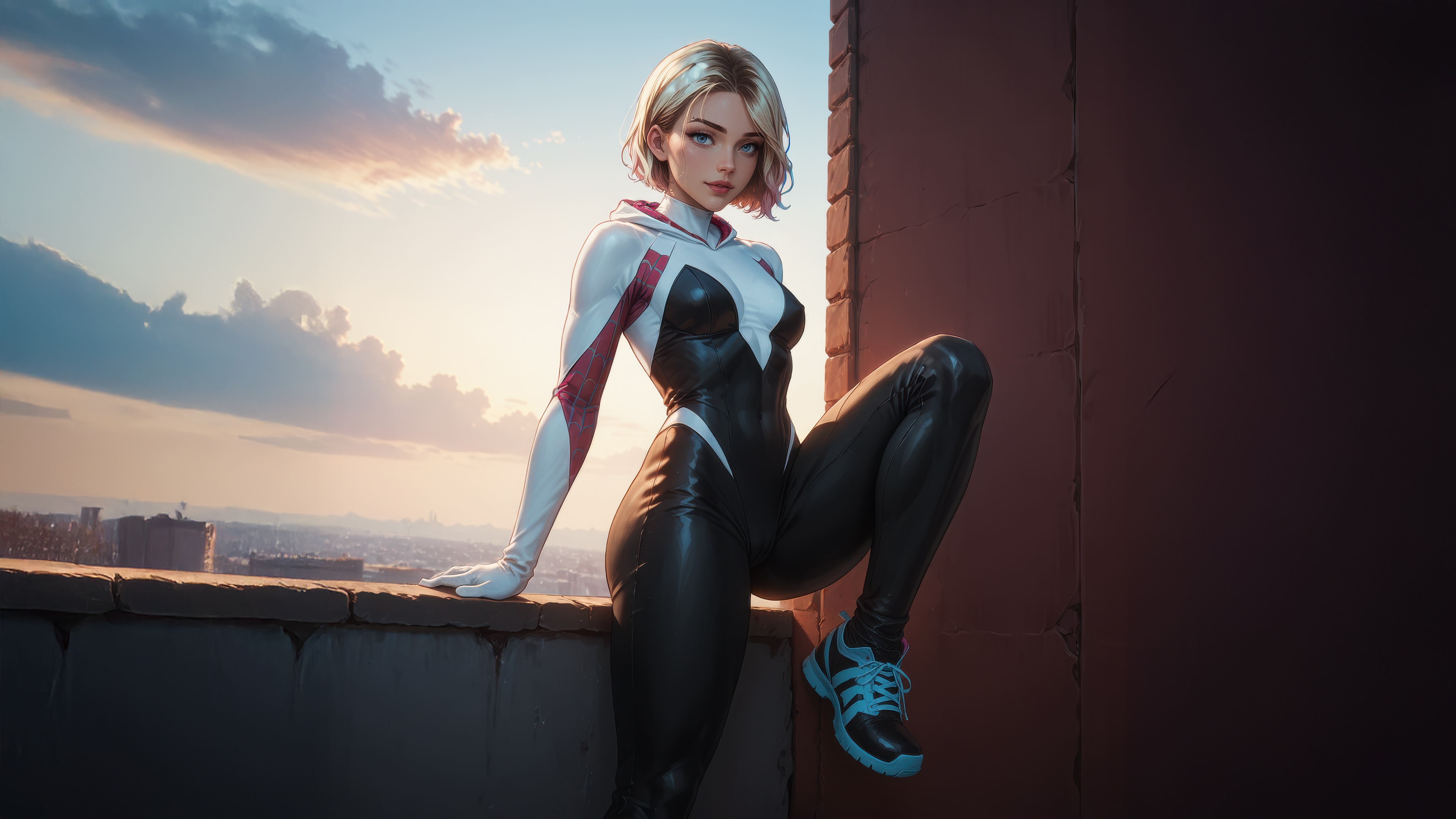 Spider Gwen on a Rooftop at Sunset HD Wallpaper