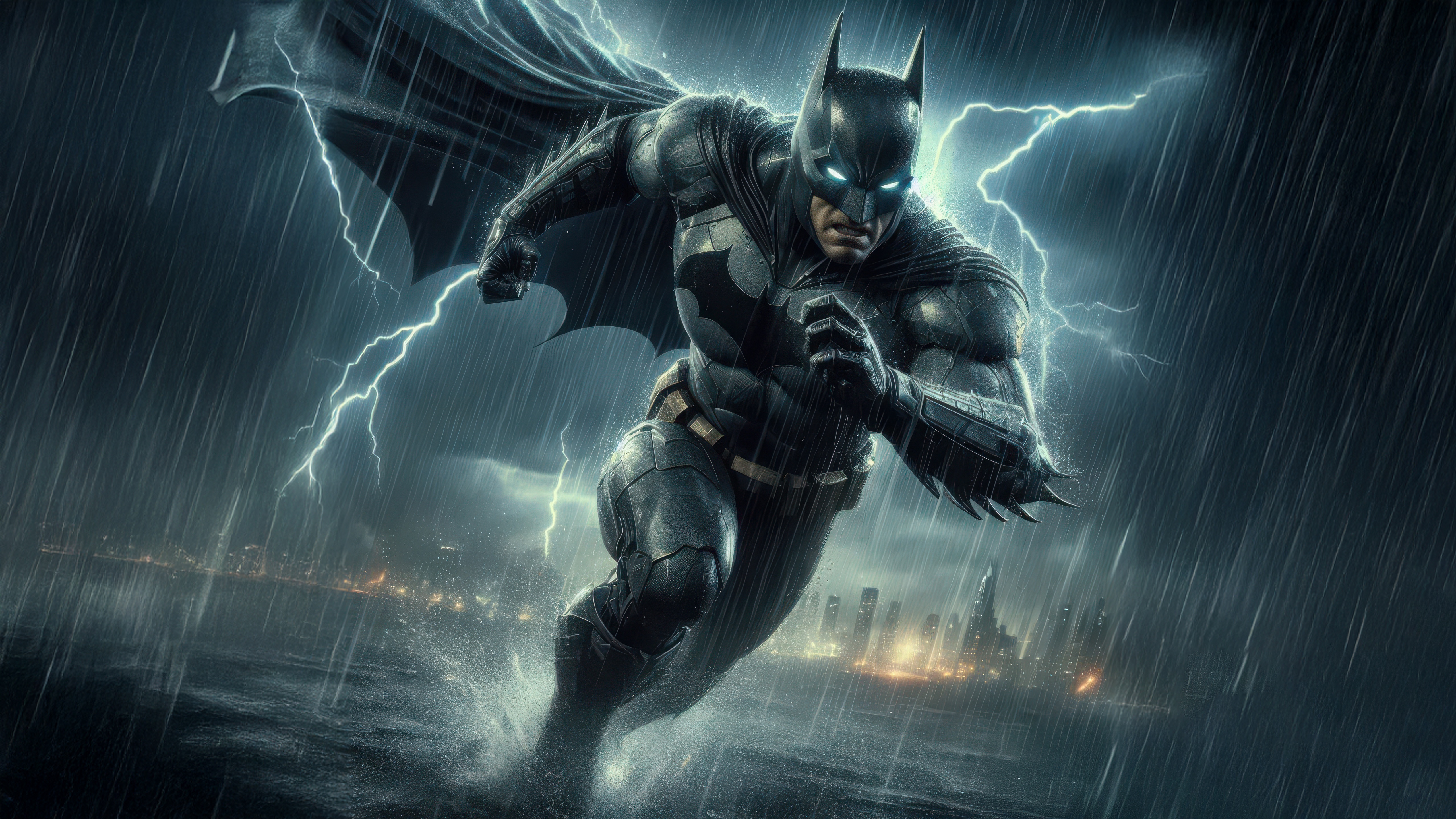 Batman running in a thunderstorm HD Wallpaper