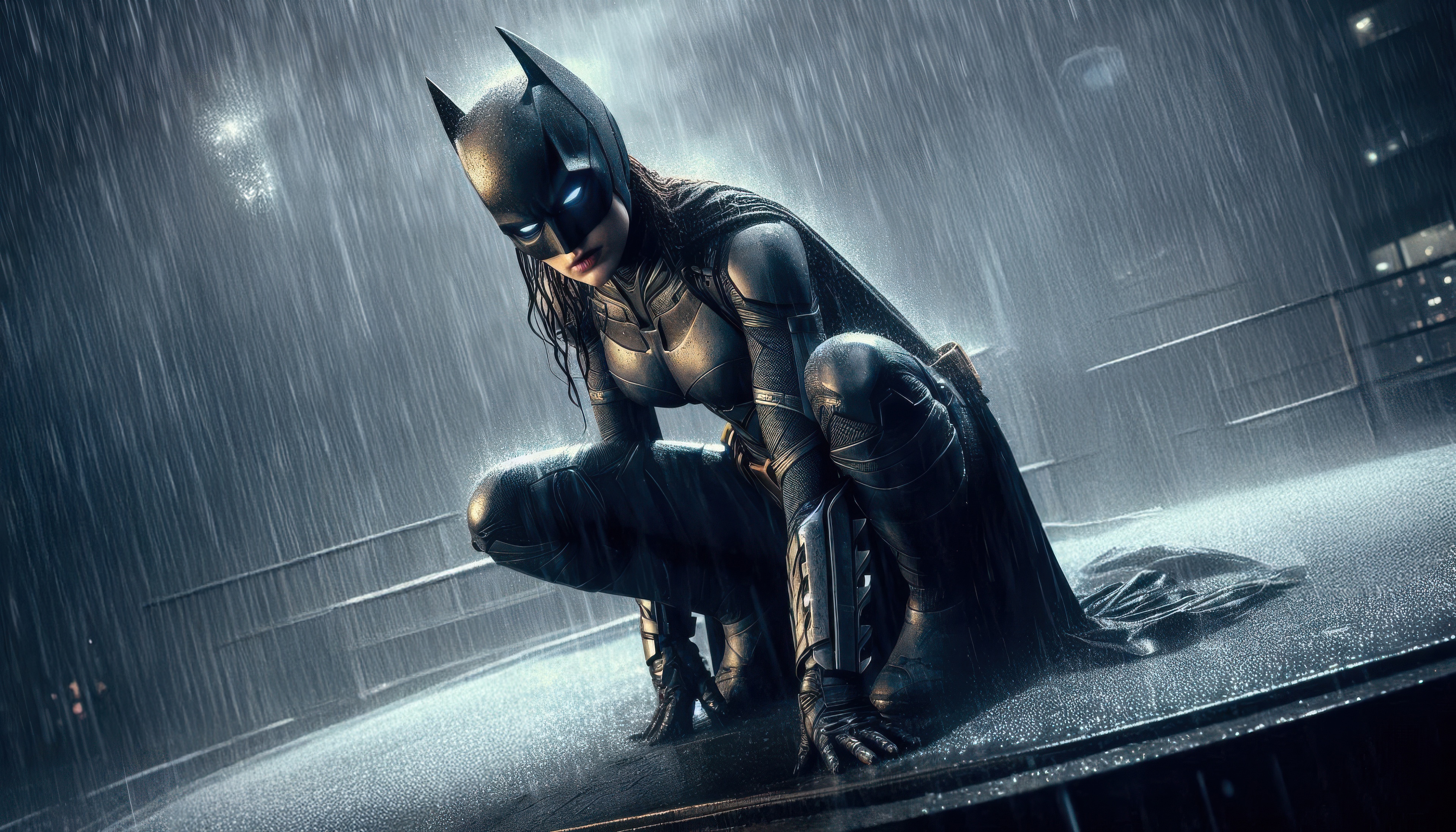 Batgirl Crouching in the Rain HD Wallpaper
