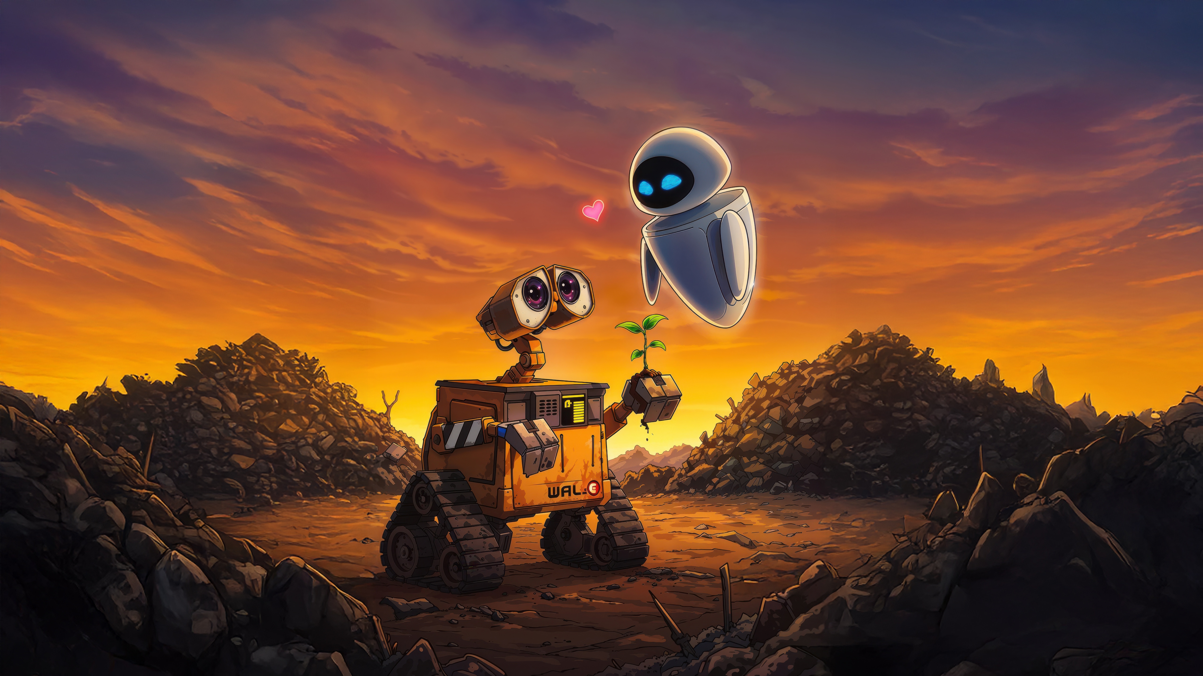 Wall-E and EVE with a plant HD Wallpaper