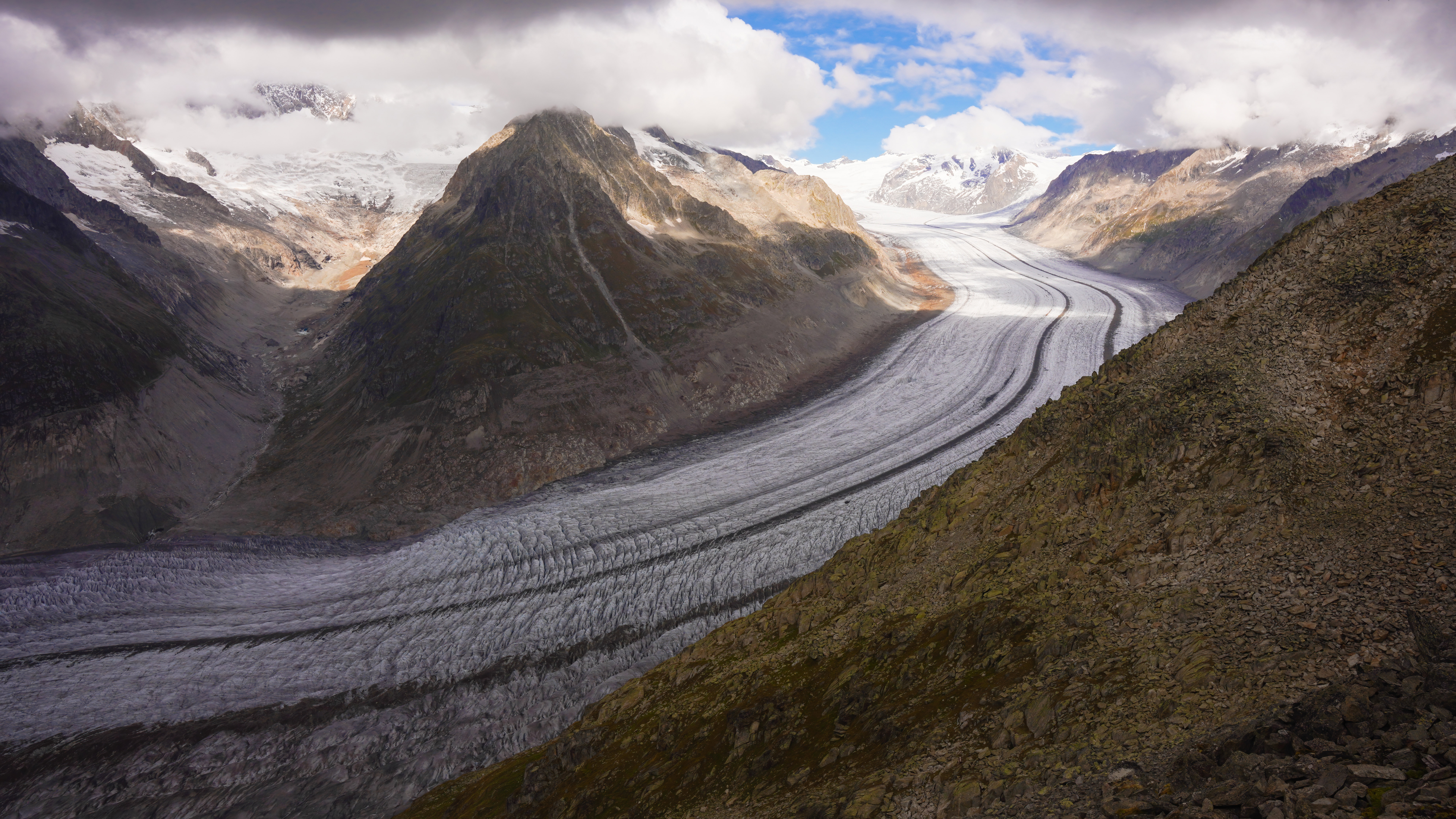 Black Clouds Over Aletsch Glacier, Switzerland HD Wallpaper