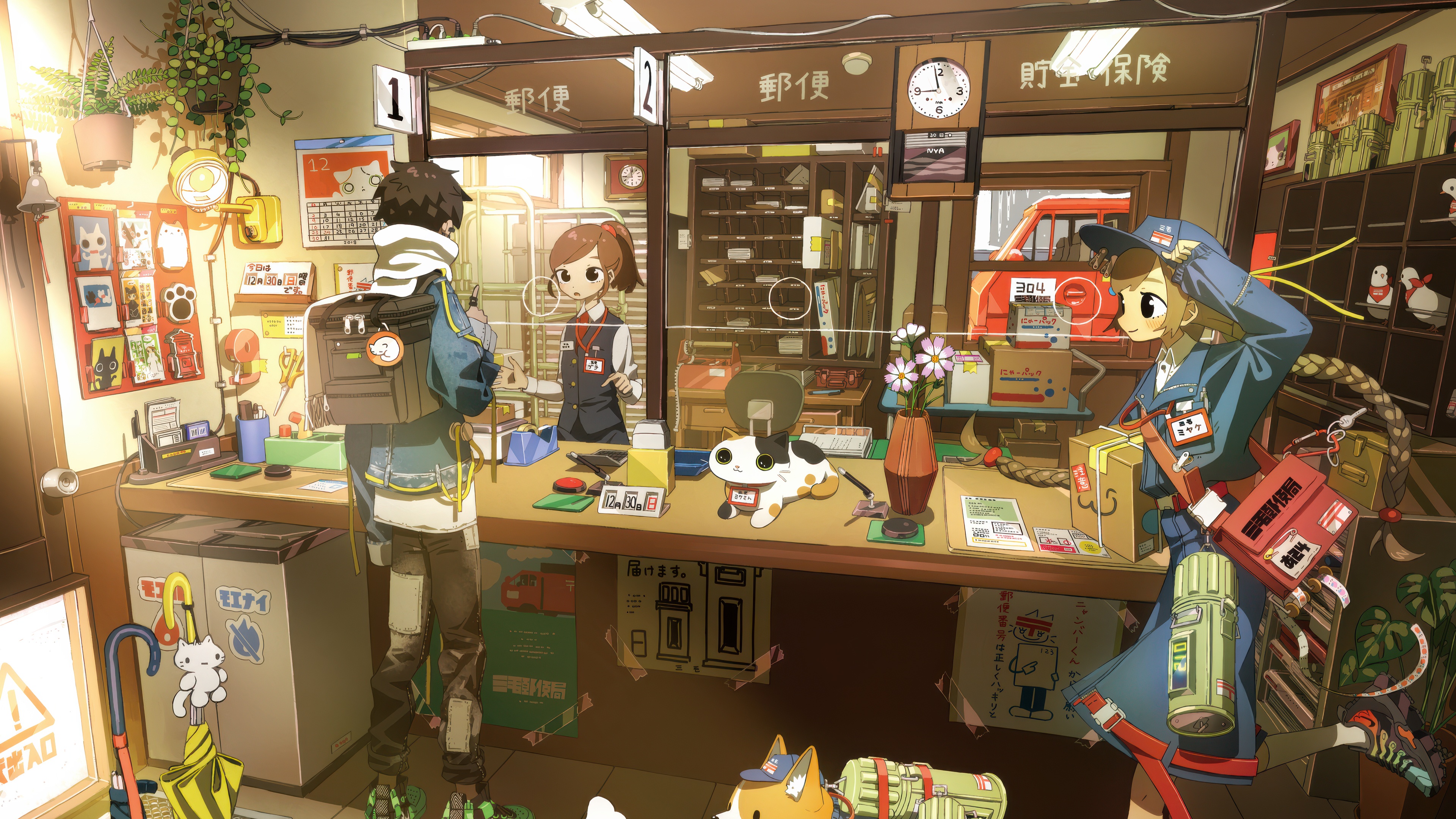 Anime Post Office with Cute Animals HD Wallpaper