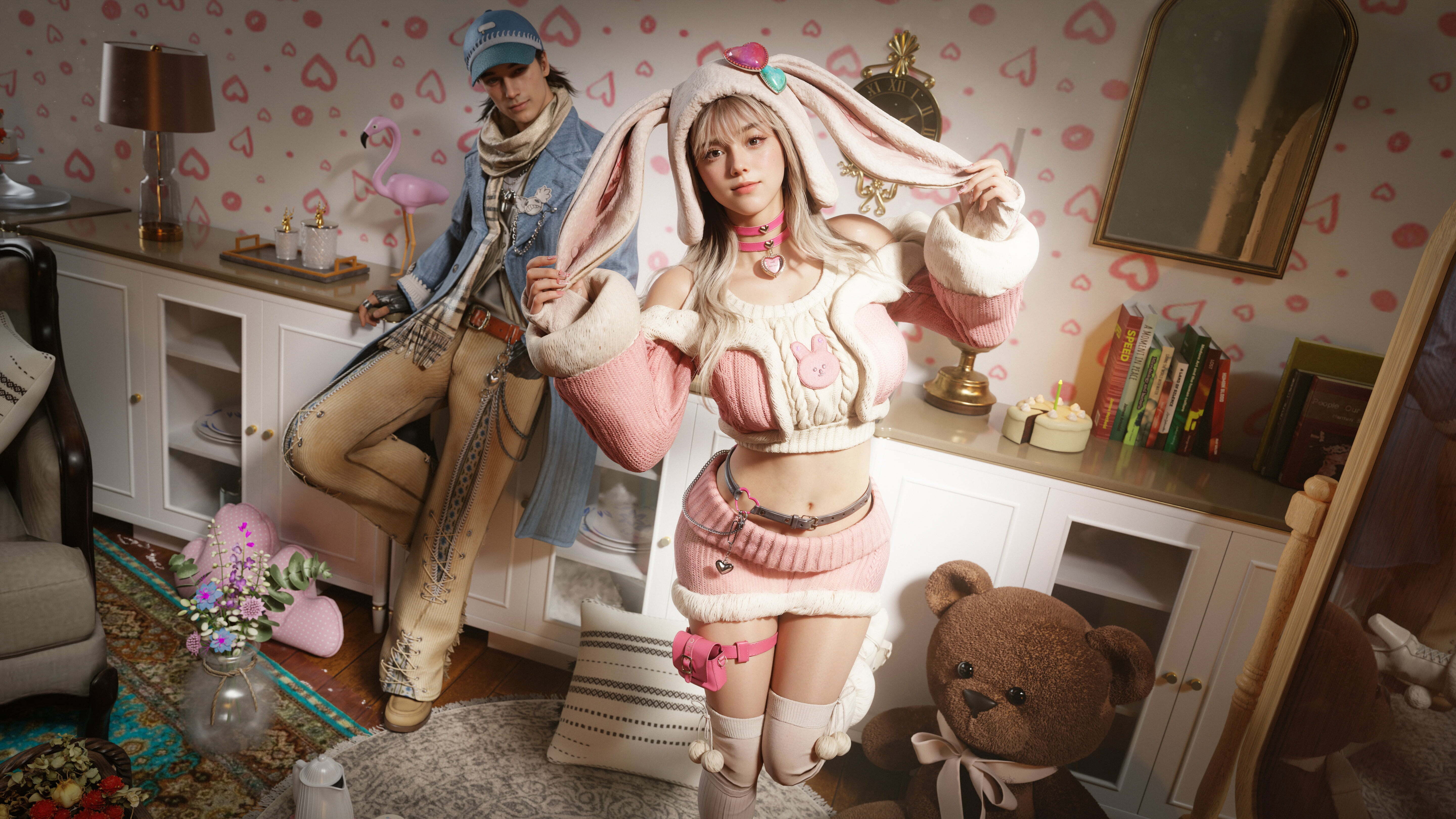 Once Human Game characters in a pink room HD Wallpaper
