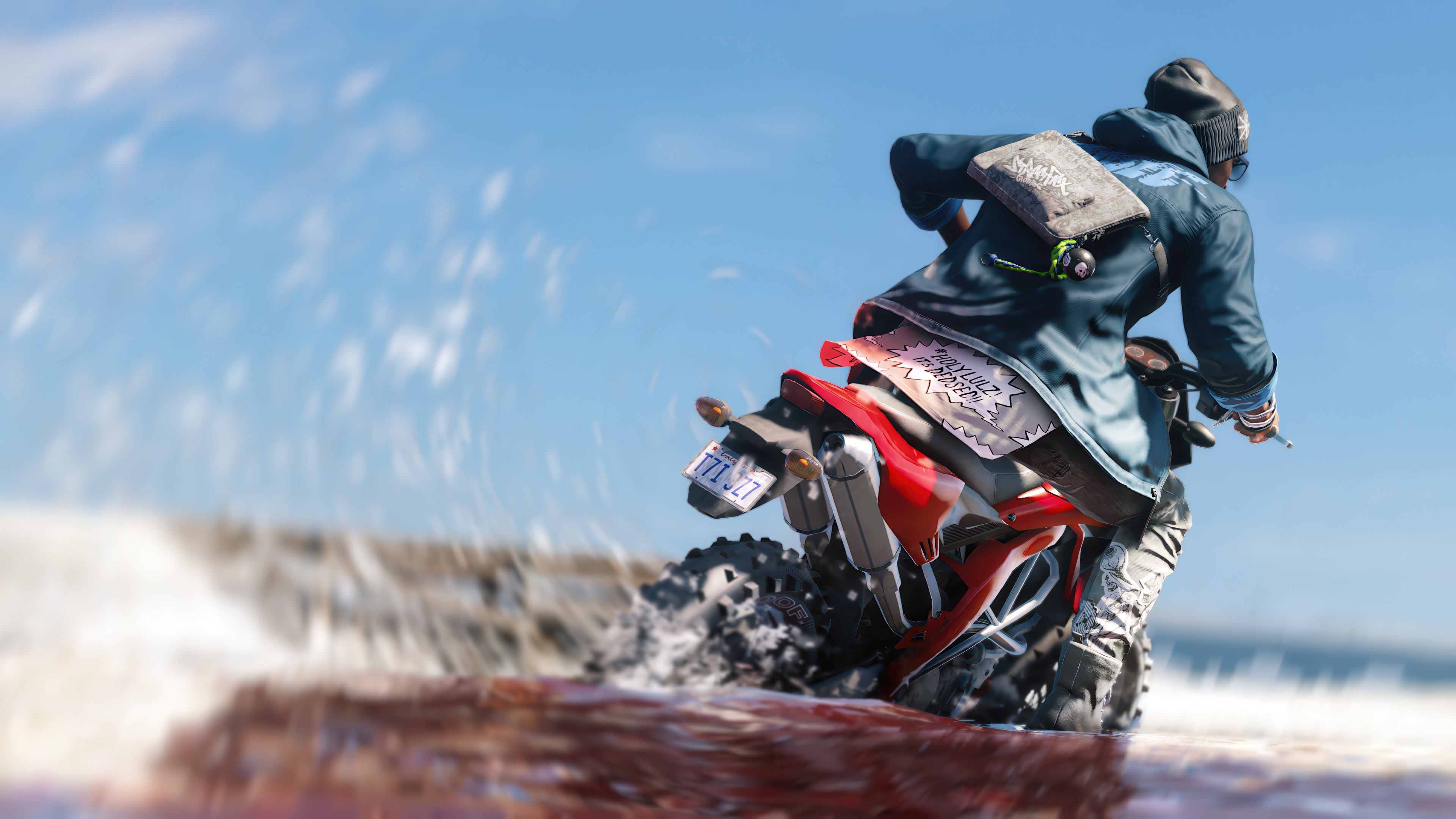 Marcus Holloway riding a motorcycle in Watch Dogs 2 HD Wallpaper