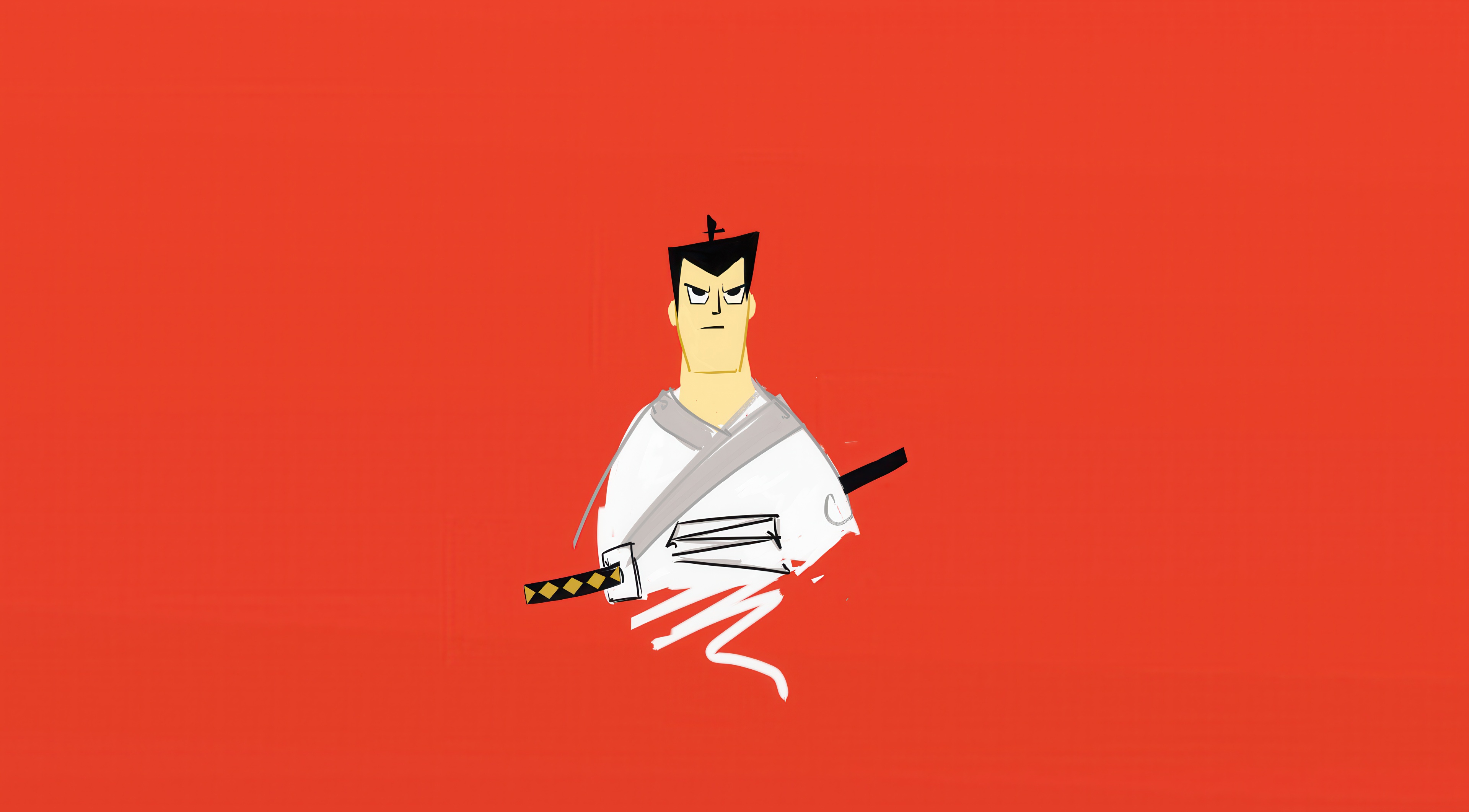Samurai Jack with Swords on Red Background HD Wallpaper