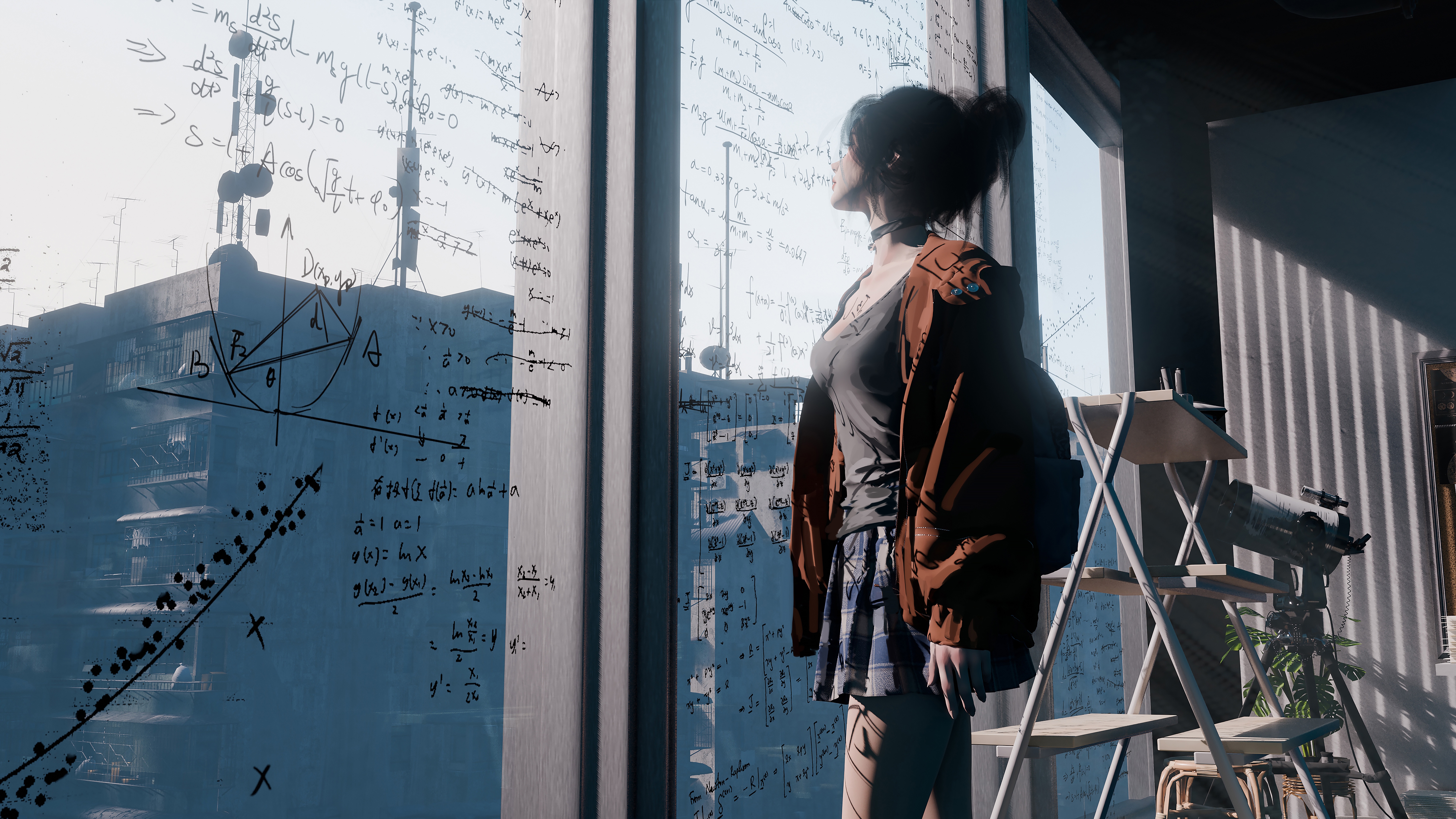 Woman Looking at Equations on Window HD Wallpaper