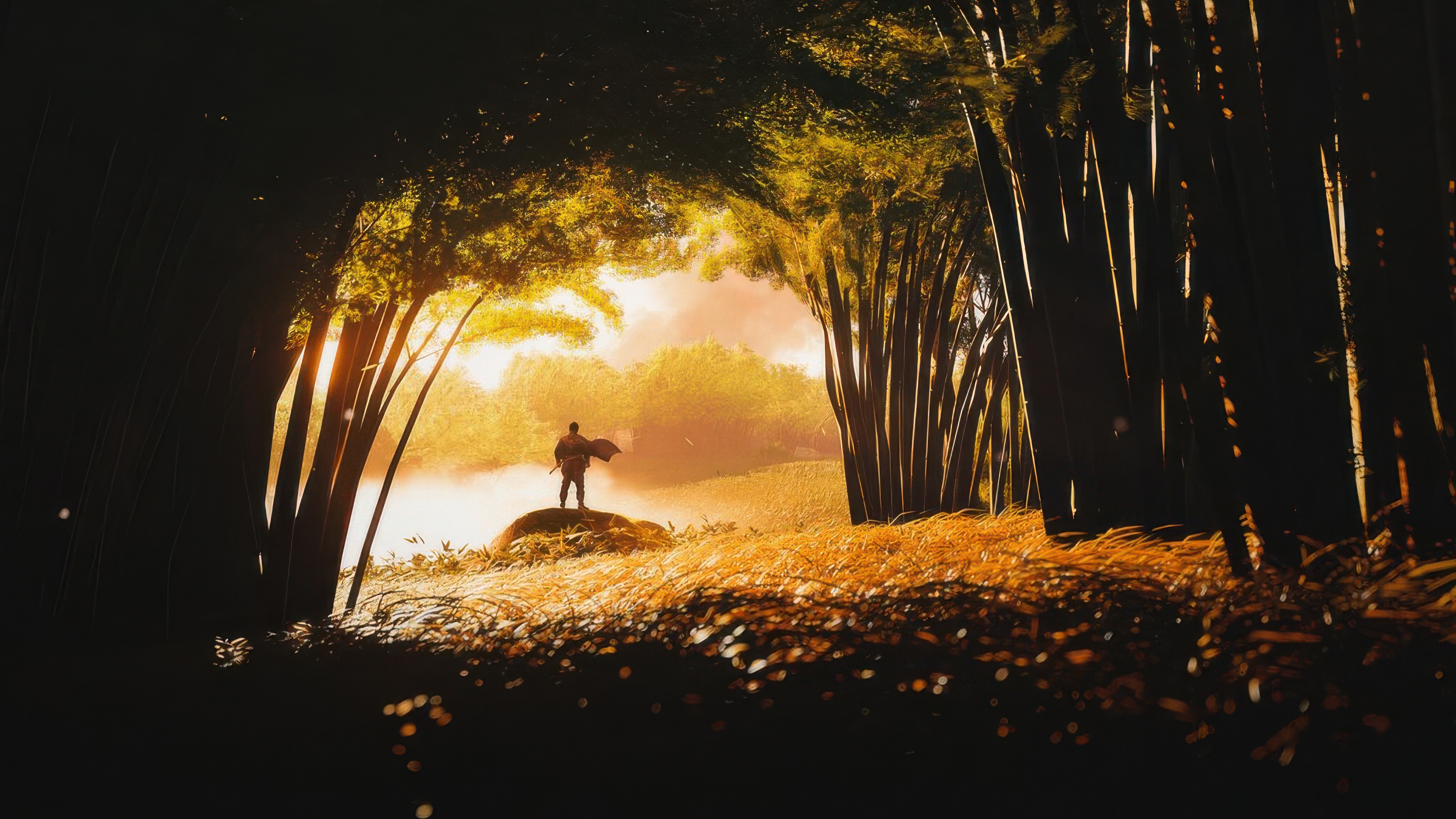 Ghost of Tsushima Samurai in Bamboo Forest HD Wallpaper