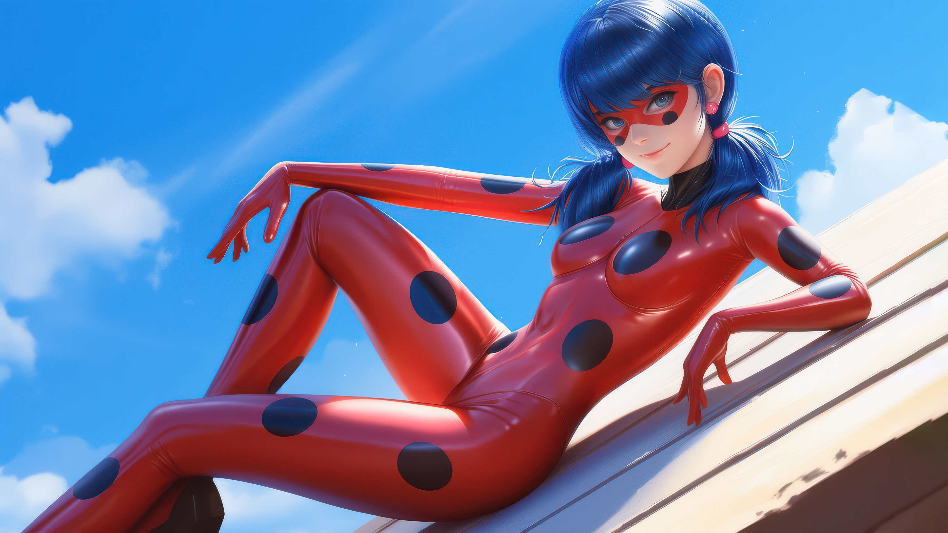 Miraculous Ladybug Poses on a Rooftop HD Wallpaper