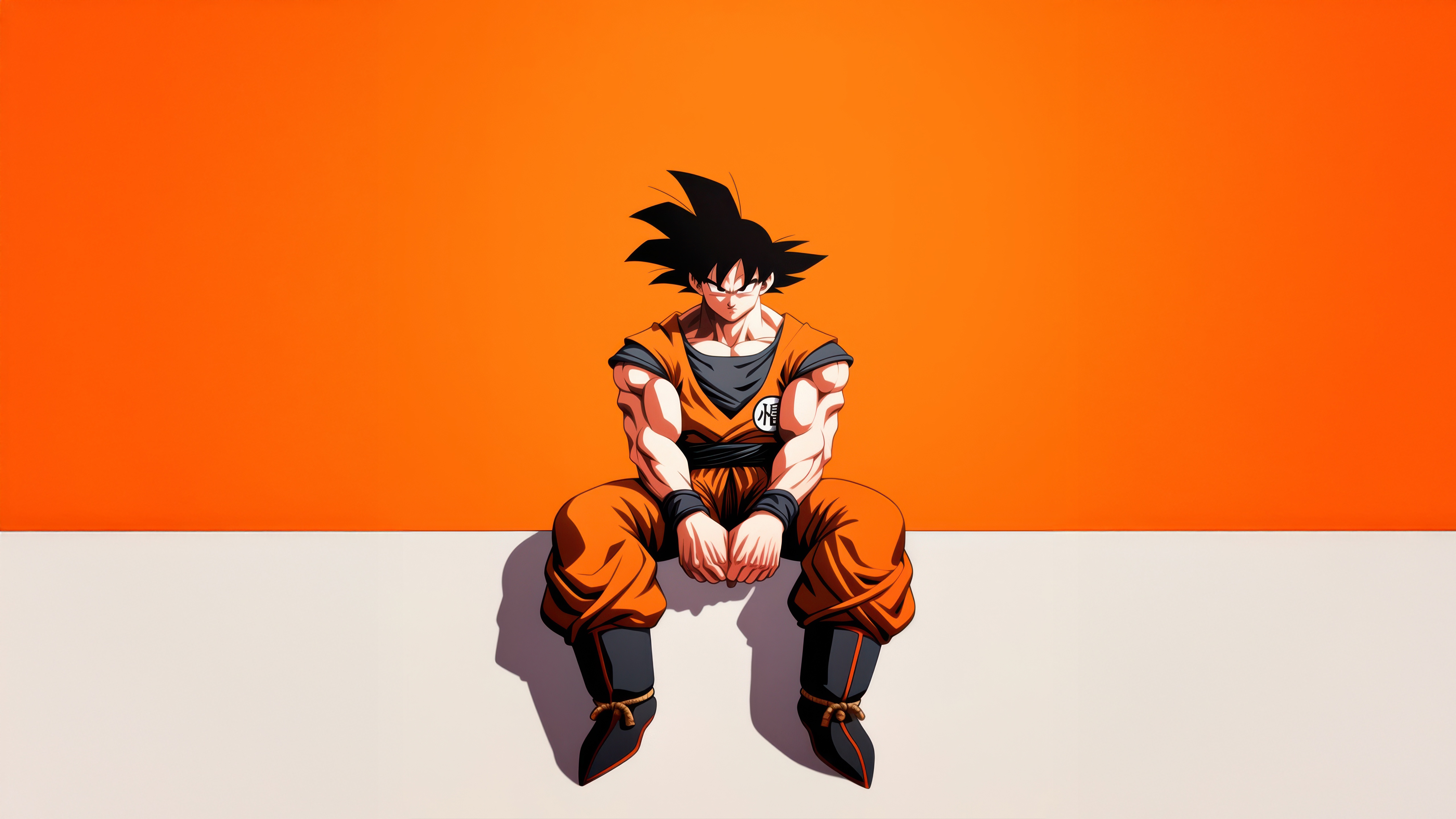Goku sitting on an orange background HD Wallpaper